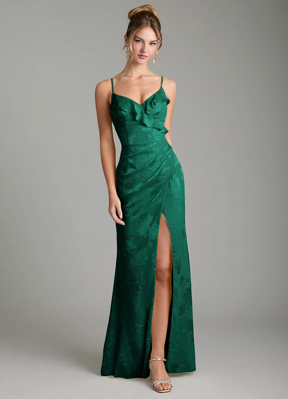 Larsa Mermaid V-Neck Jacquard Bridesmaid Dress in Emerald