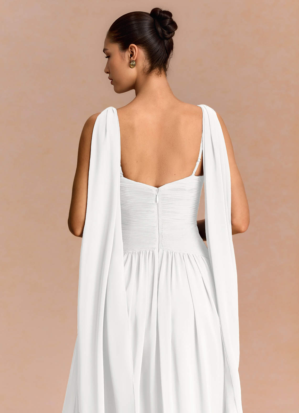 Eluney A-Line V-Neck Chiffon Evening Dress in White