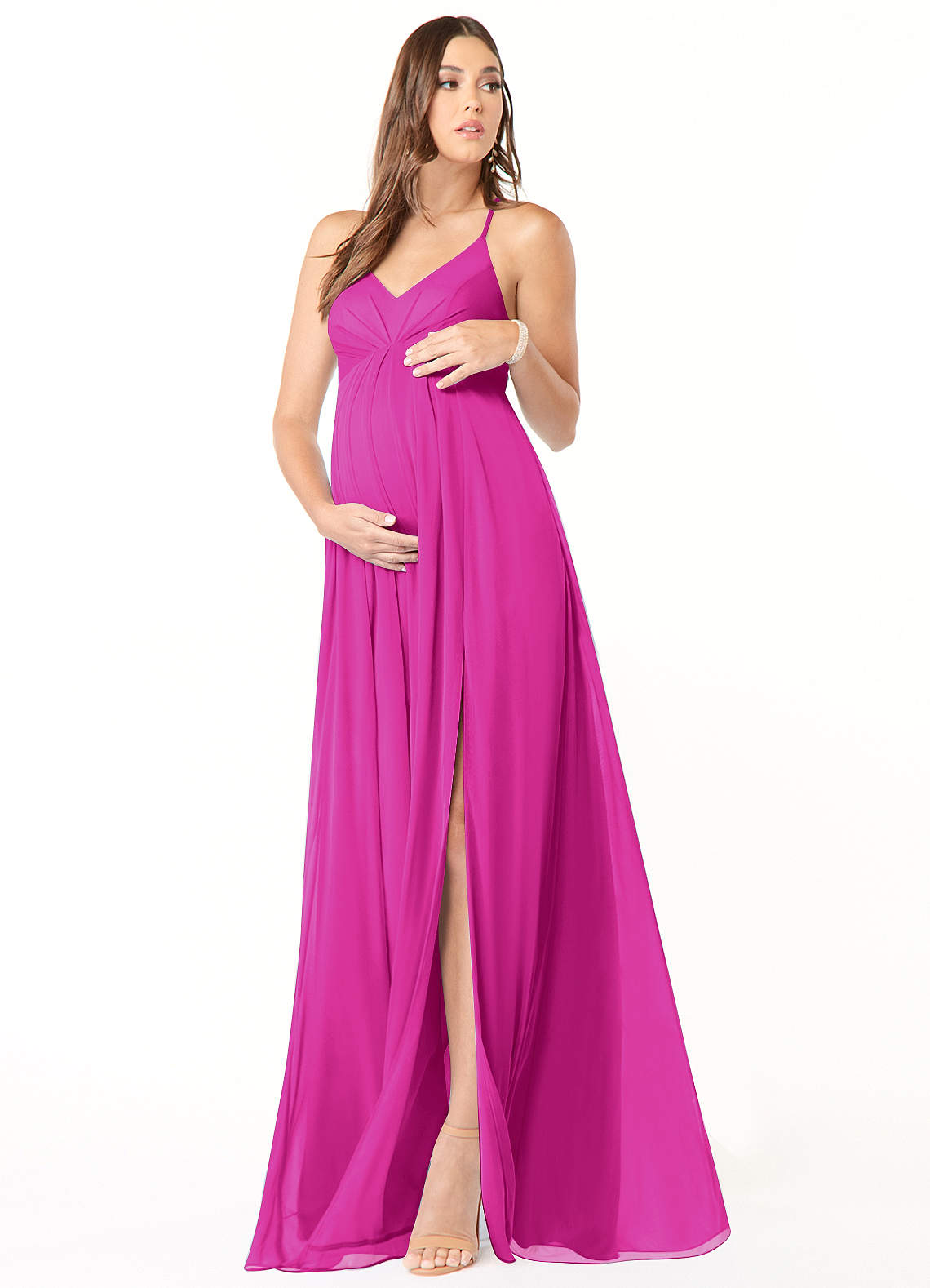 Annabelle A-Line V-Neck Mesh Bridesmaid Dress in Fuchsia