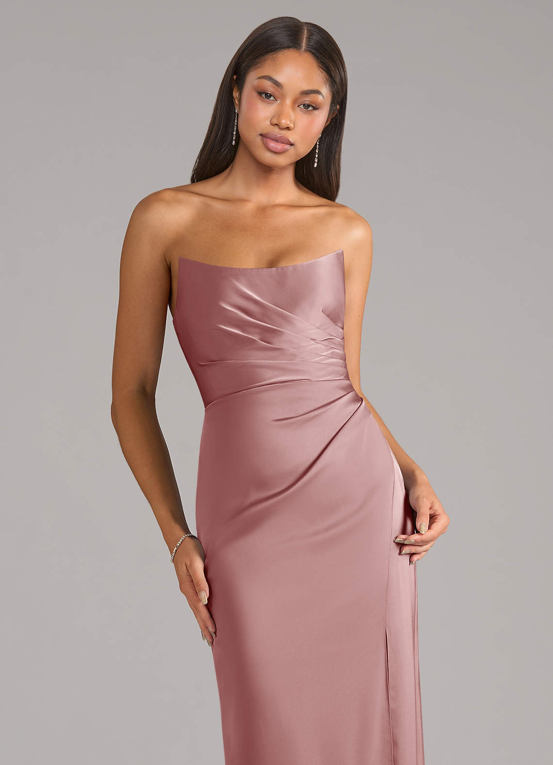 Marla Sheath Strapless Stretch Satin Bridesmaid Dress in dusty rose