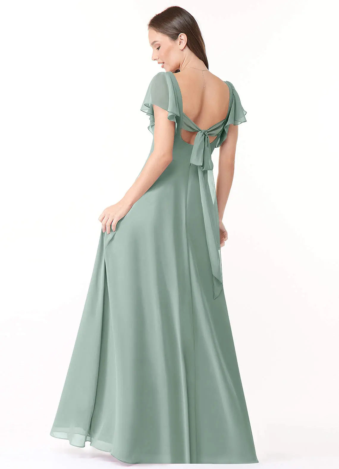 Syenna A-Line V-Neck Chiffon Bridesmaid Dress in Agave