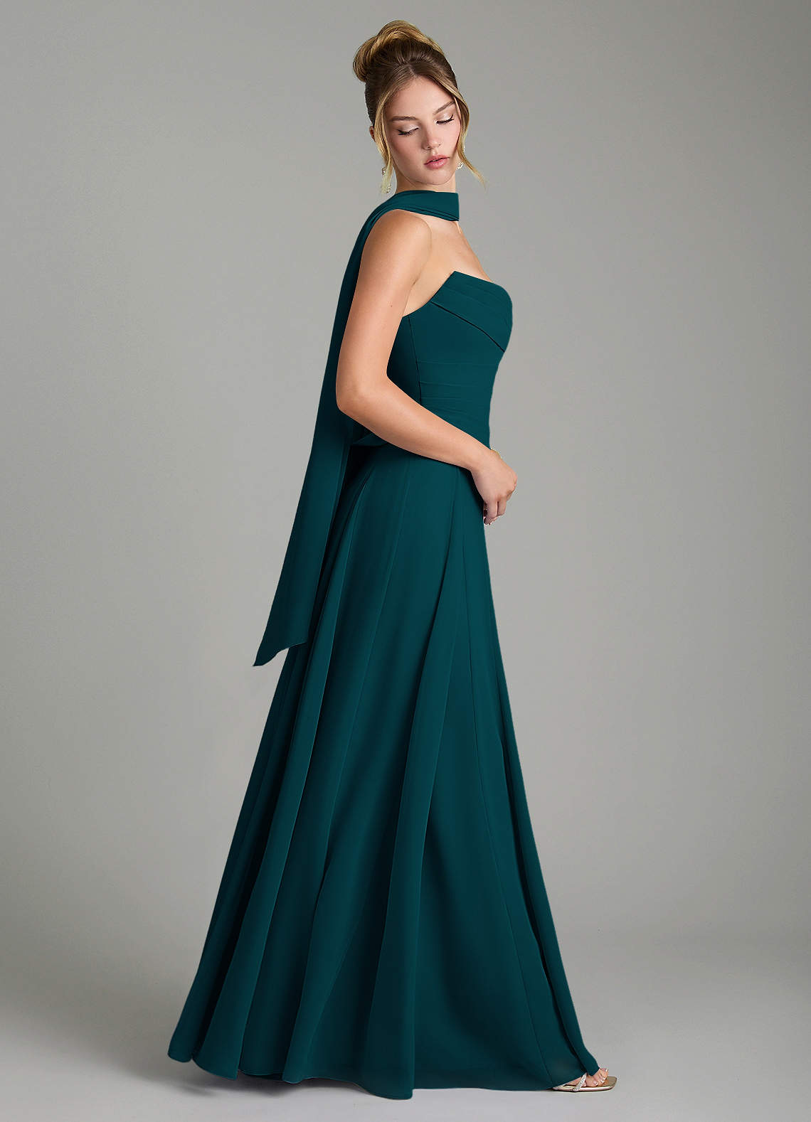 Gabriela A-Line Cowl-Neck Chiffon Bridesmaid Dress in Pine