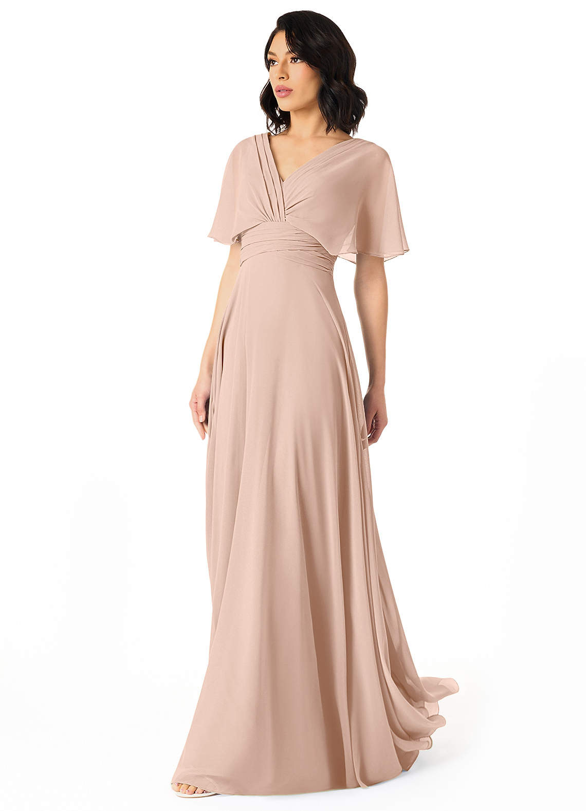 Pamela A-Line V-Neck Chiffon Bridesmaid Dress in English Rose