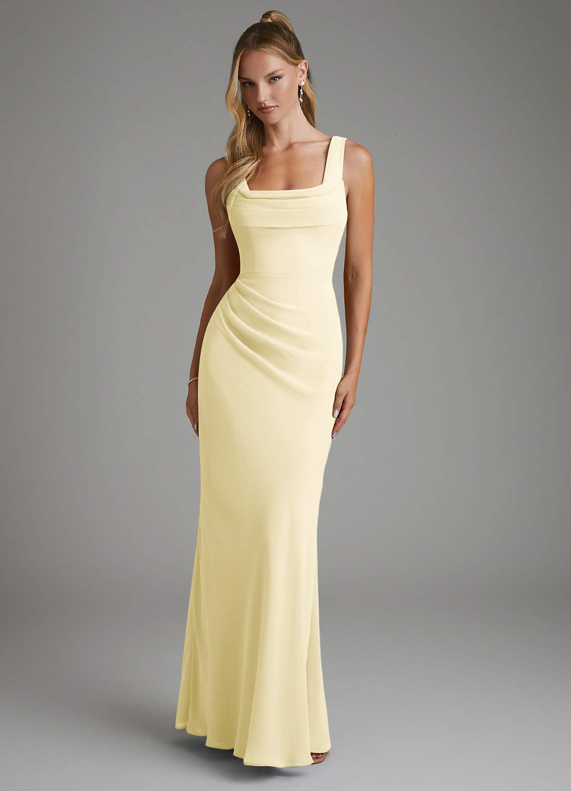 Asa Sheath Square-Neck Chiffon Bridesmaid Dress in Lemon Sorbet