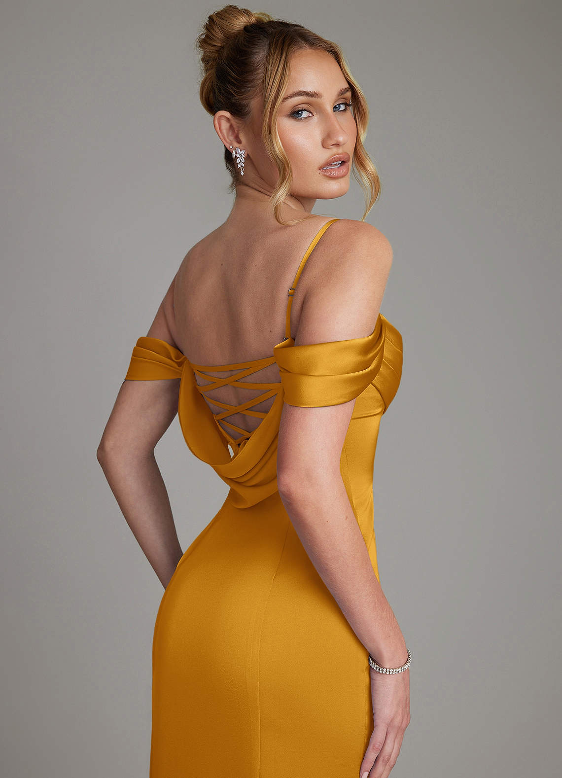 Nira Mermaid Sweetheart Stretch Satin Bridesmaid Dress in butterscotch