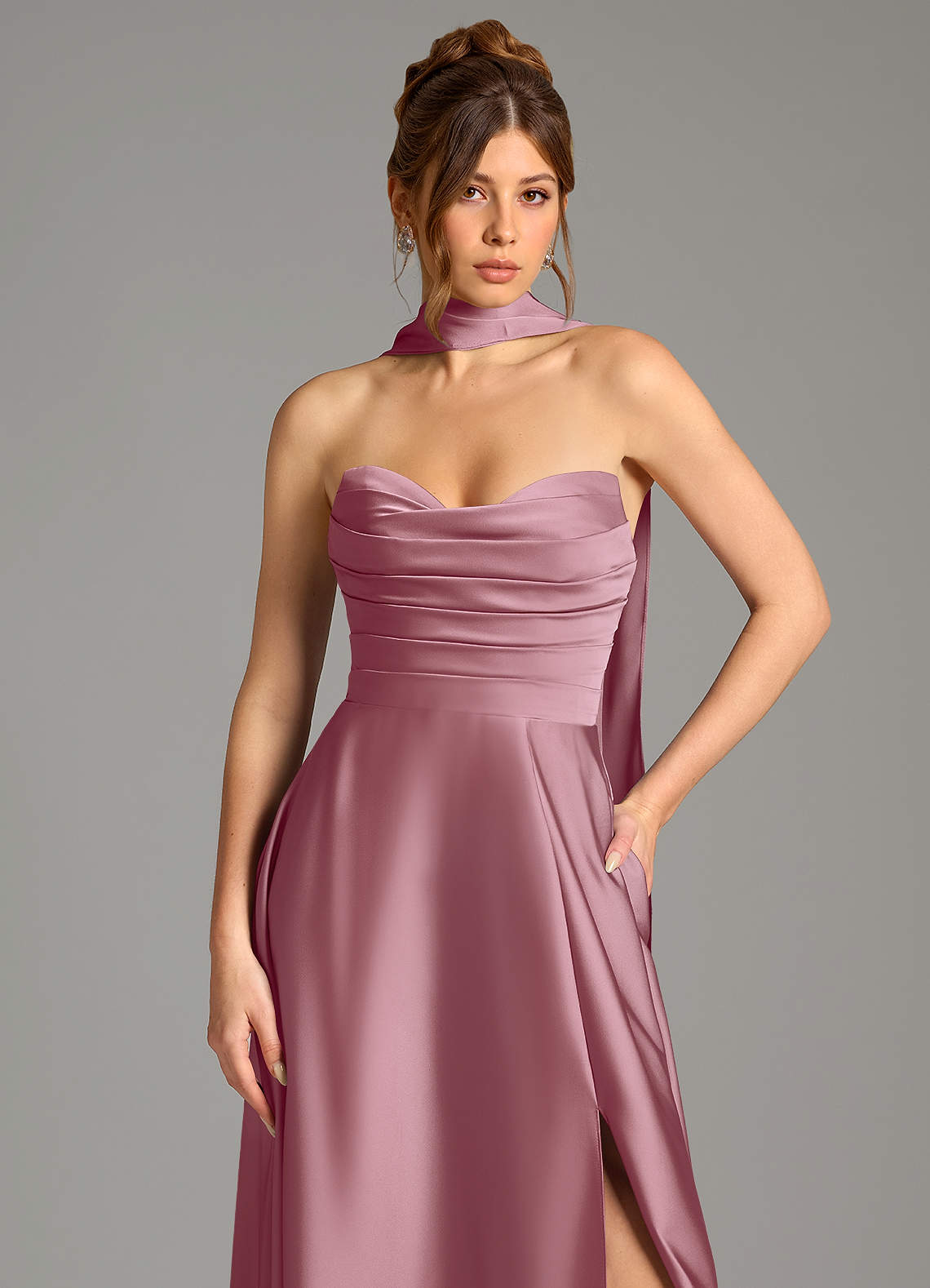 Ayla A-Line Sweetheart Stretch Satin Bridesmaid Dress in Vintage Mauve
