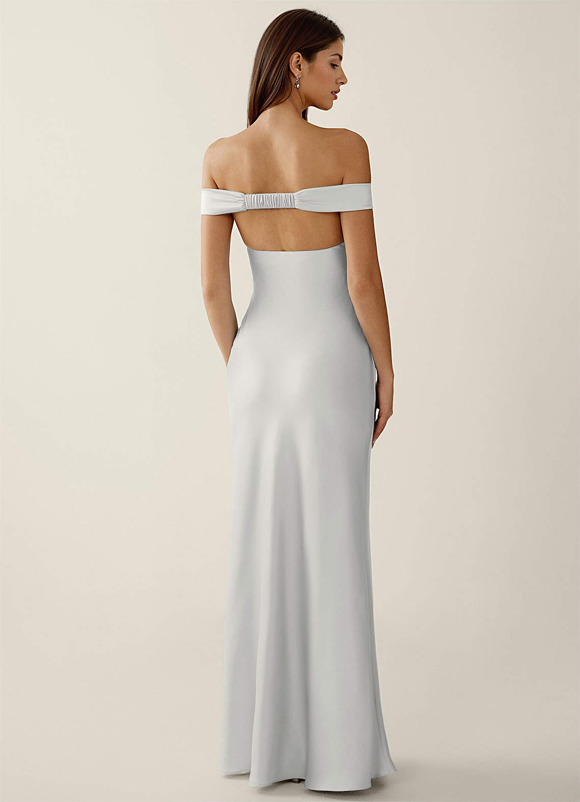 Gwendonme Sheath Off-the-Shoulder Satin Crystal Linen Evening Dress in Pistachio