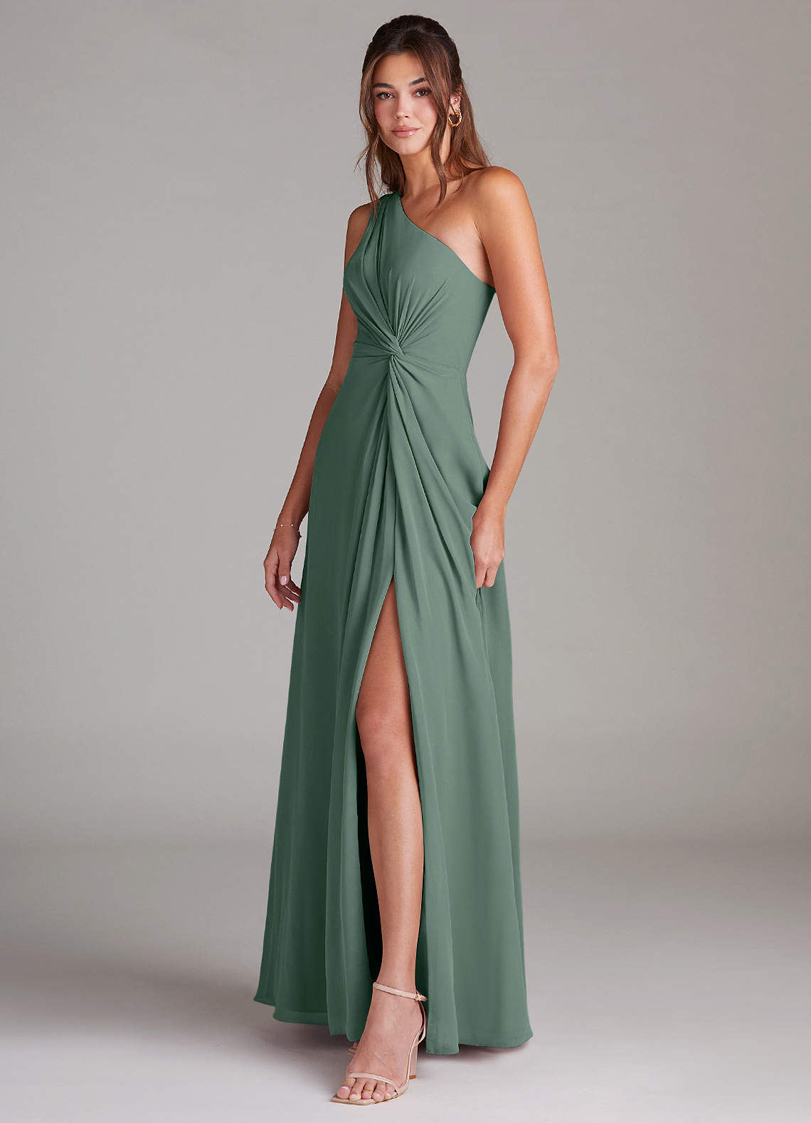 Brooke A-Line One-Shoulder Chiffon Bridesmaid Dress in Eucalyptus