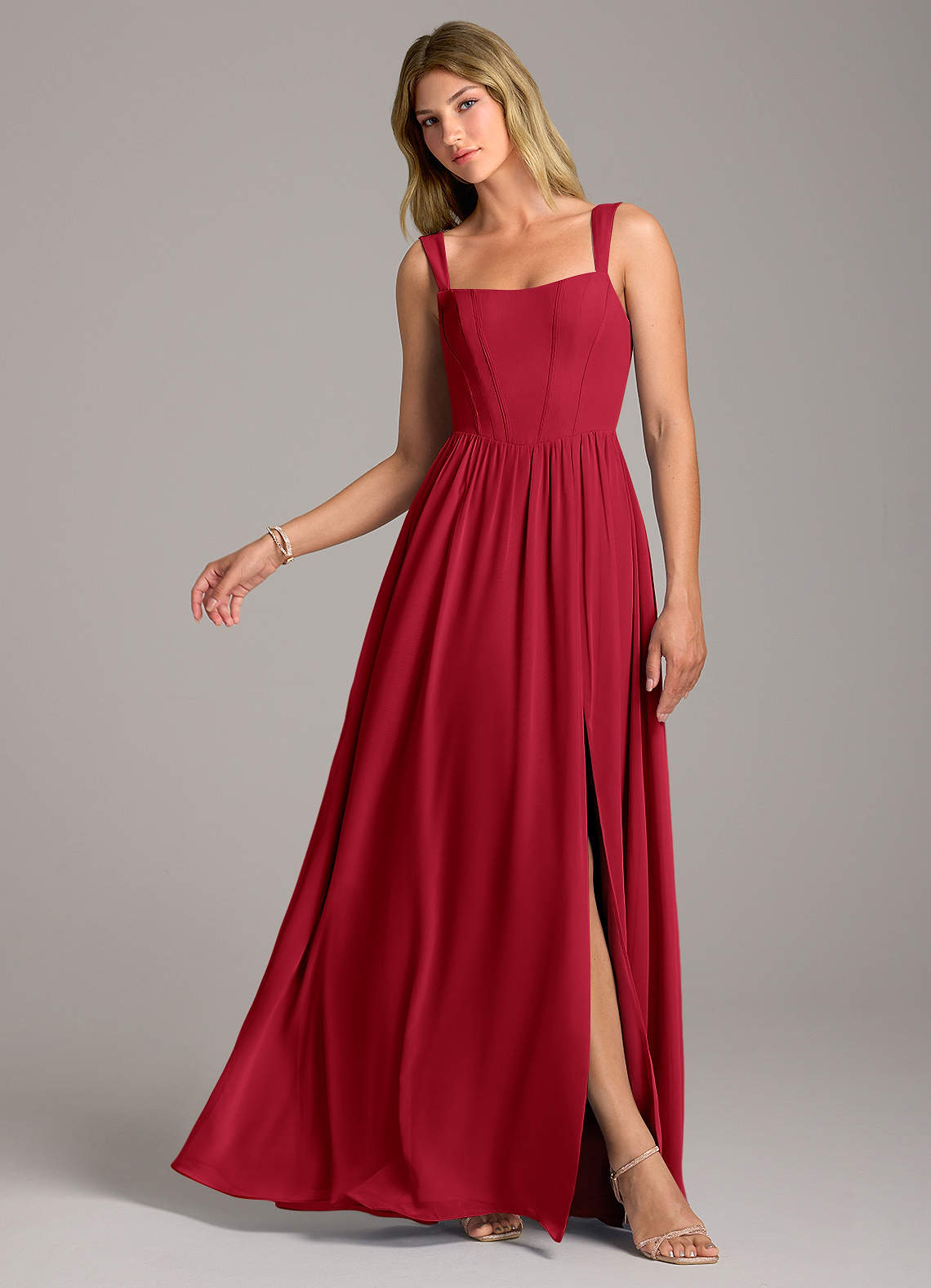 Rosaline A-Line Square-Neck Chiffon Bridesmaid Dress in Scarlet