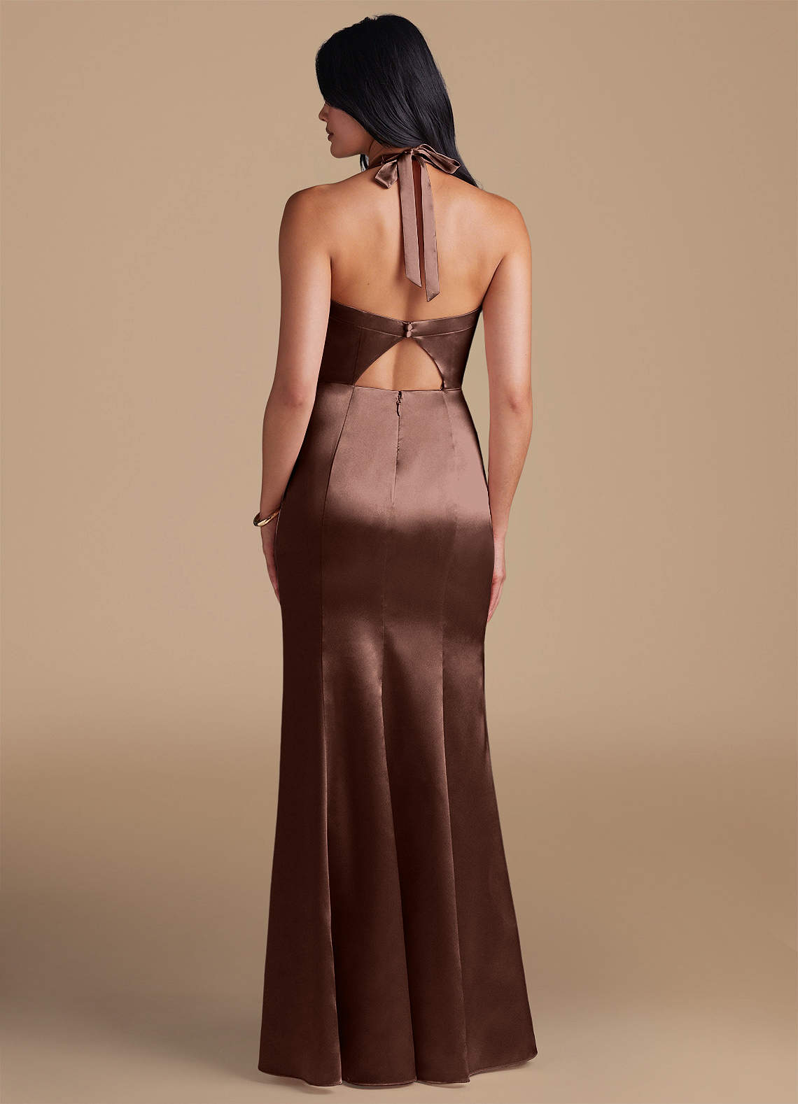 Emeria Sheath Halter Metallic Satin Bridesmaid Dress in Espresso