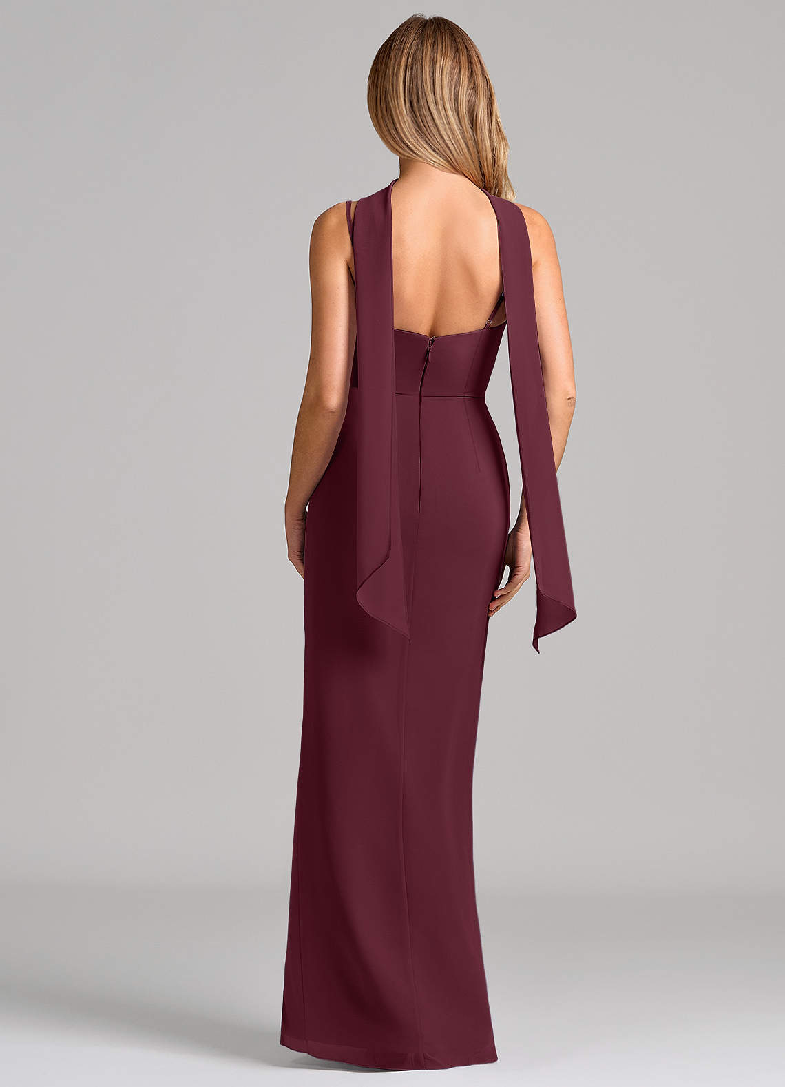 Calandra Sheath Scoop-Neck Chiffon Bridesmaid Dress in Cabernet