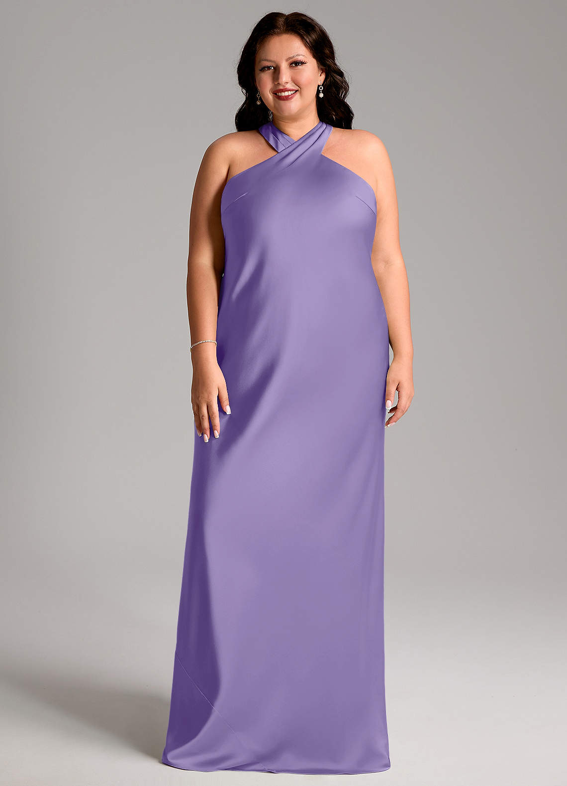 Doretta Mermaid Halter Stretch Satin Bridesmaid Dress in Tahiti