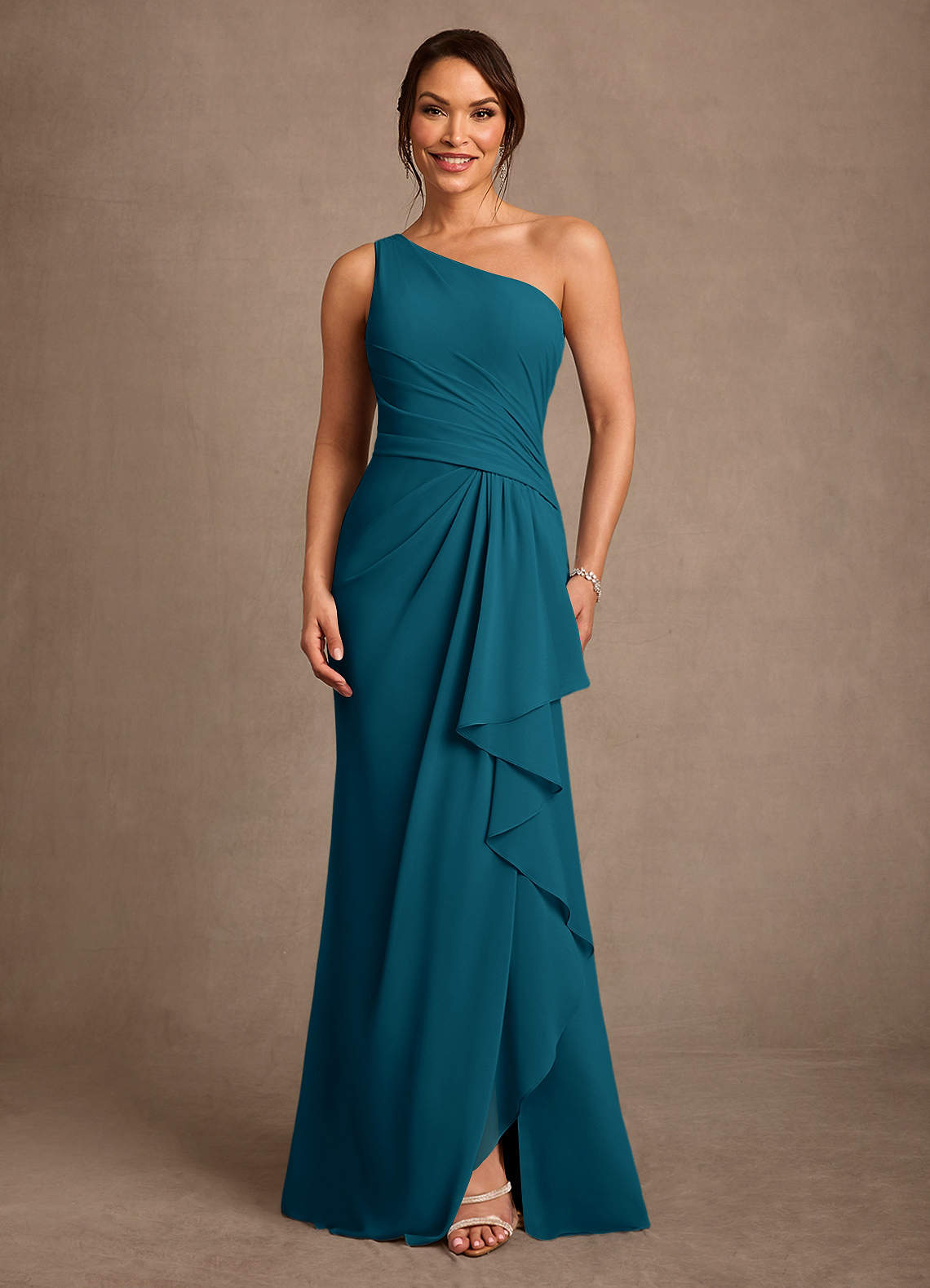 Floy Sheath One-Shoulder Chiffon Mother of the Bride Dress in Ink Blue