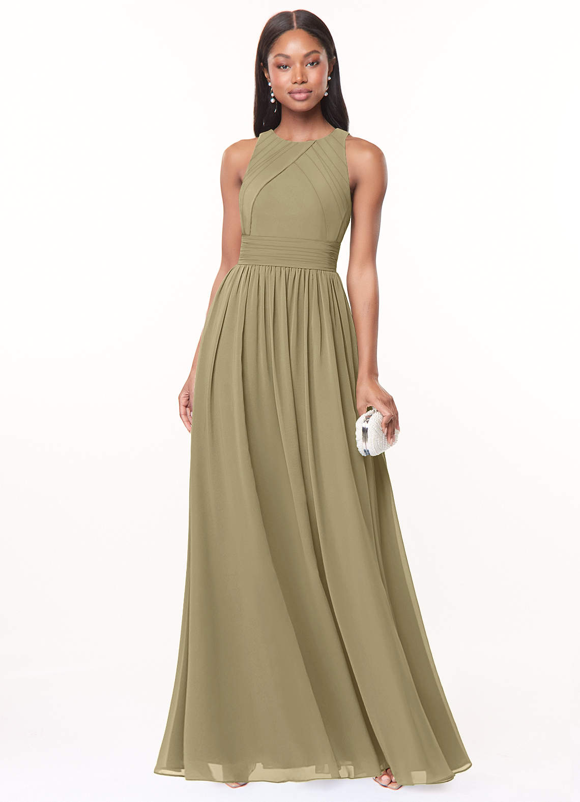 Harper A-Line Scoop-Neck Chiffon Bridesmaid Dress in Moss Green
