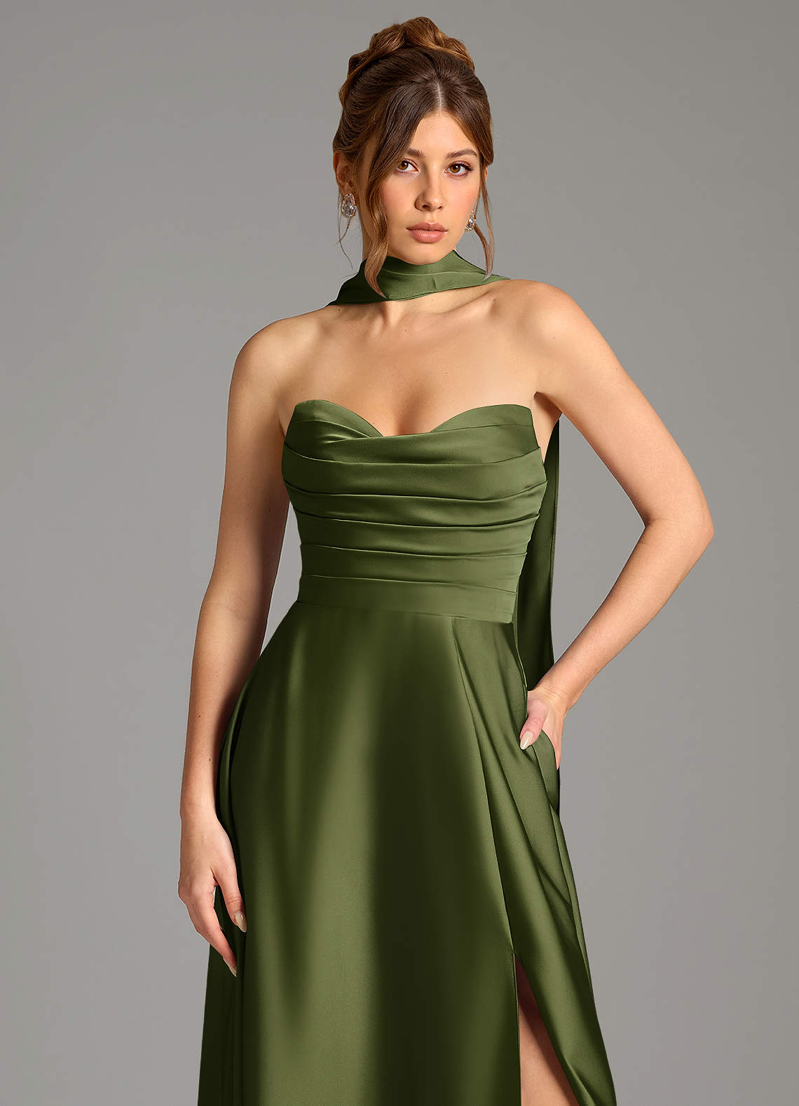 Ayla A-Line Sweetheart Stretch Satin Bridesmaid Dress in Olive