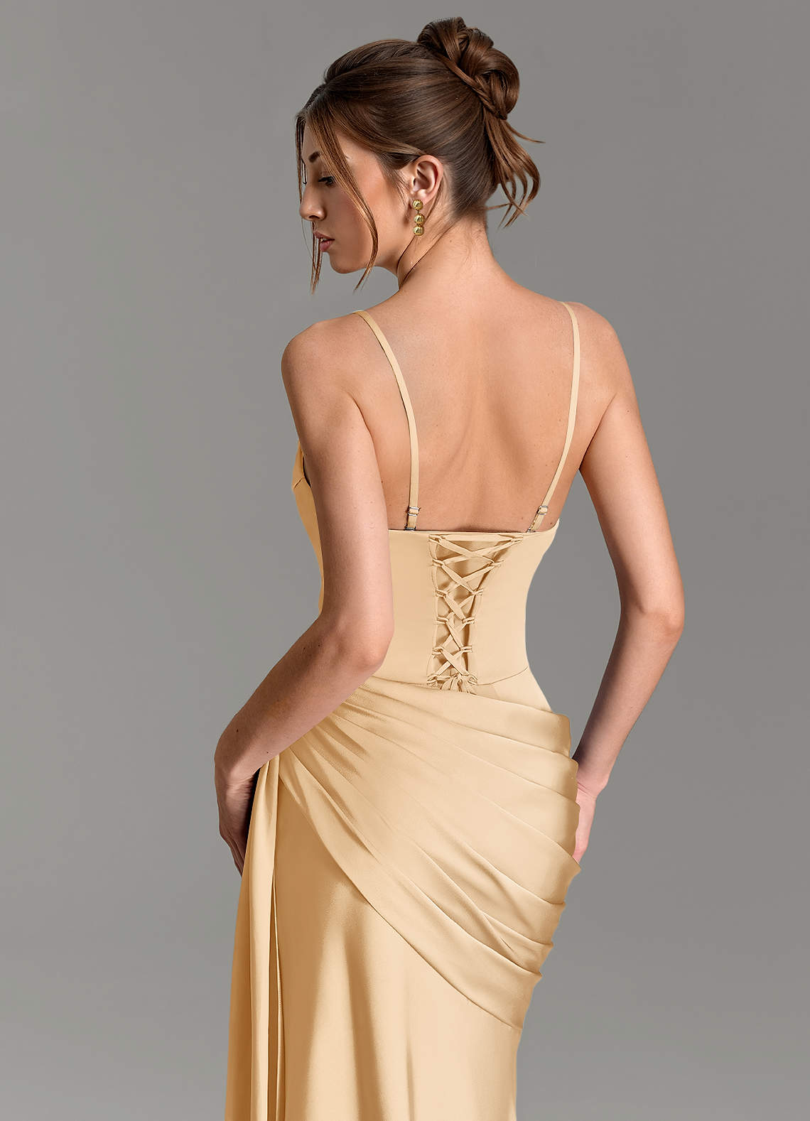 Zorah Mermaid Sweetheart Stretch Satin Bridesmaid Dress in Gold