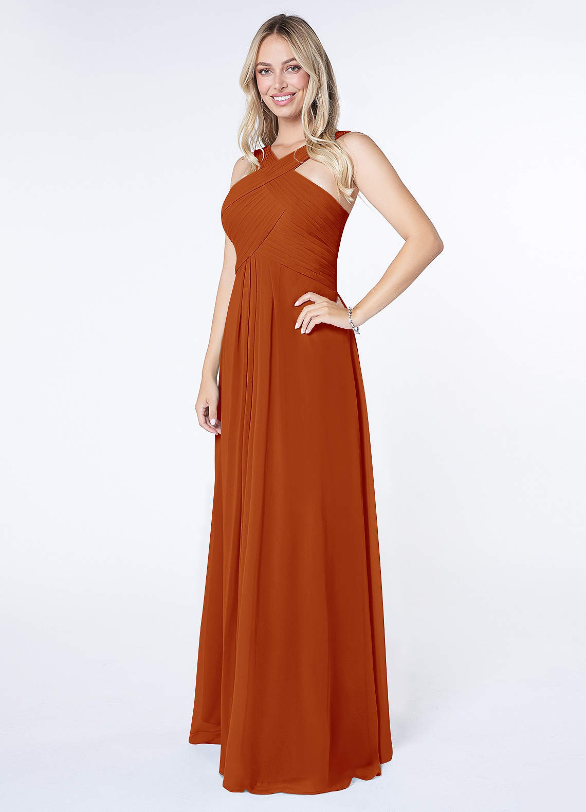 Kaleigh A-Line Halter Chiffon Bridesmaid Dress in Paprika