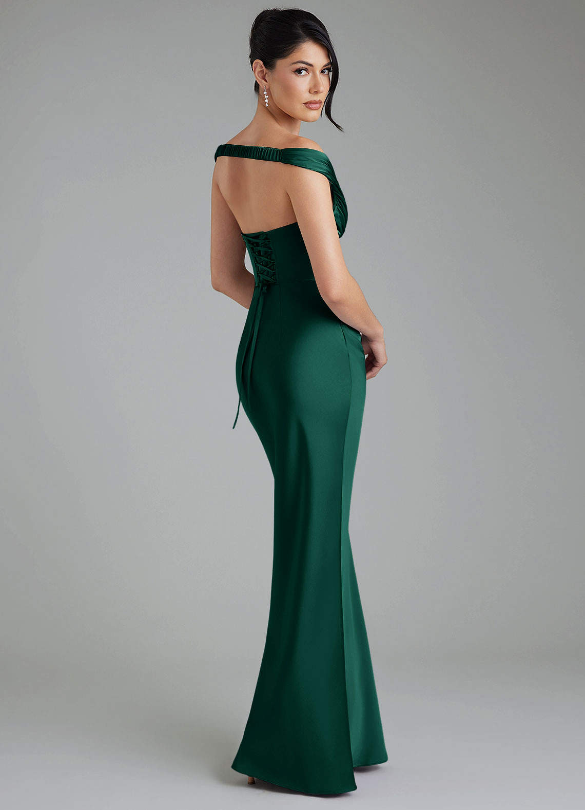 Stella Sheath V-Neck Stretch Satin Bridesmaid Dress in Emerald