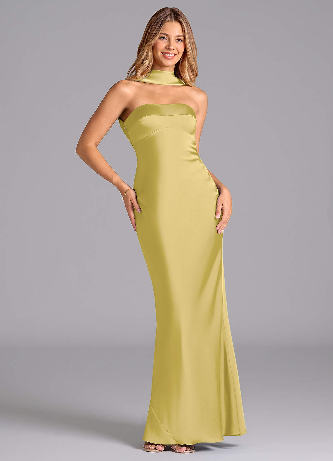 Lusinda Mermaid Strapless Stretch Satin Bridesmaid Dress in Canary