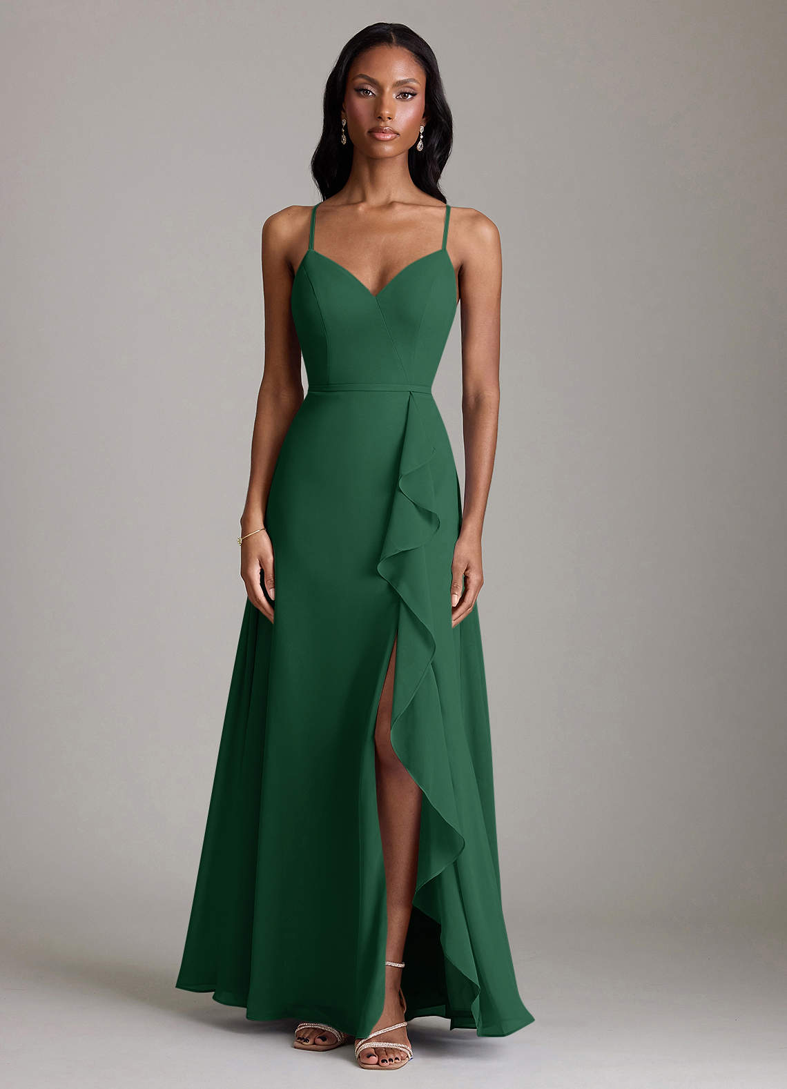 Naeem A-Line V-Neck Chiffon Bridesmaid Dress in Dark Green