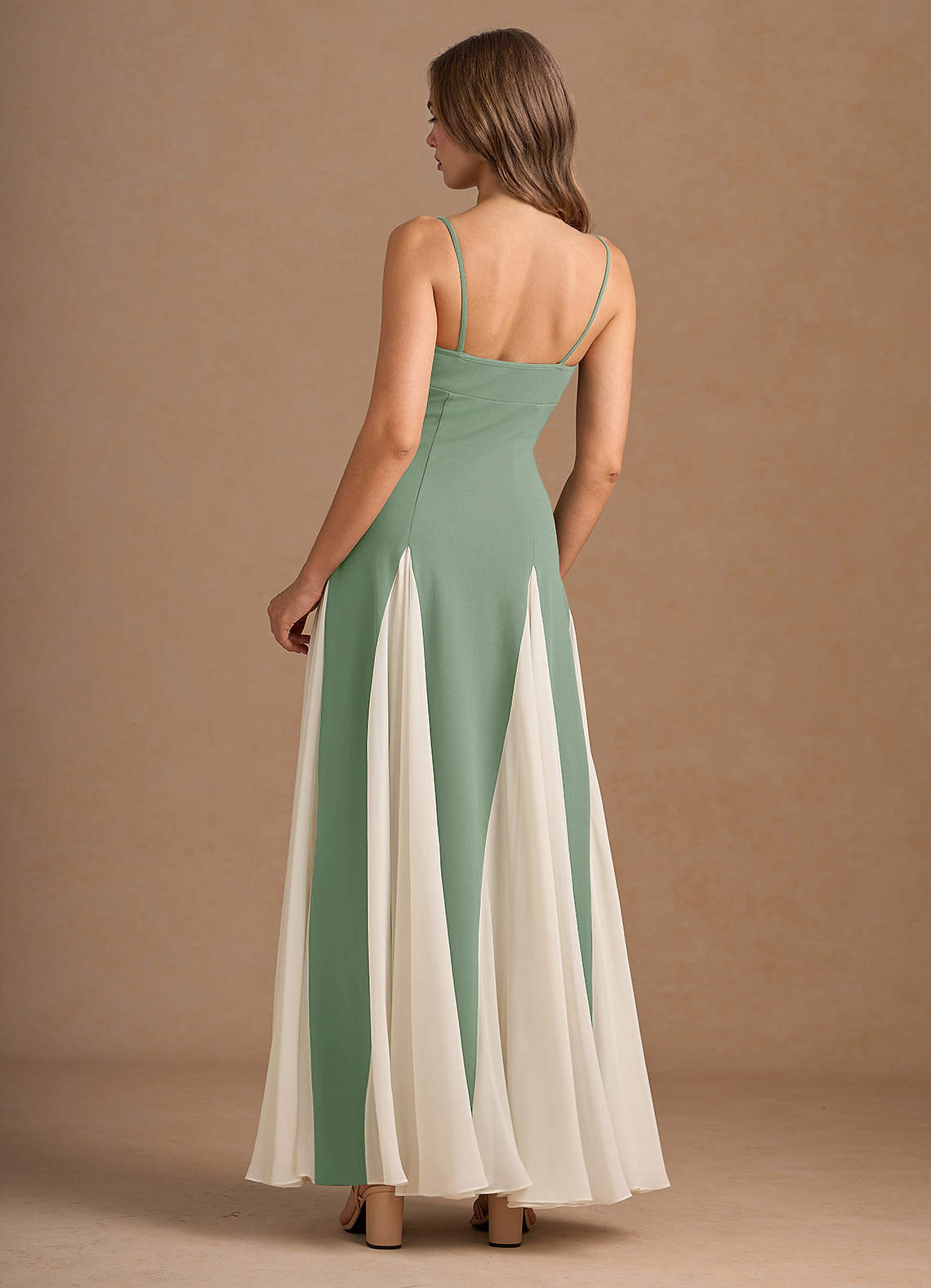 Jessenia A-Line Color-Block Crepe Chiffon Wedding Guest Dress in matcha