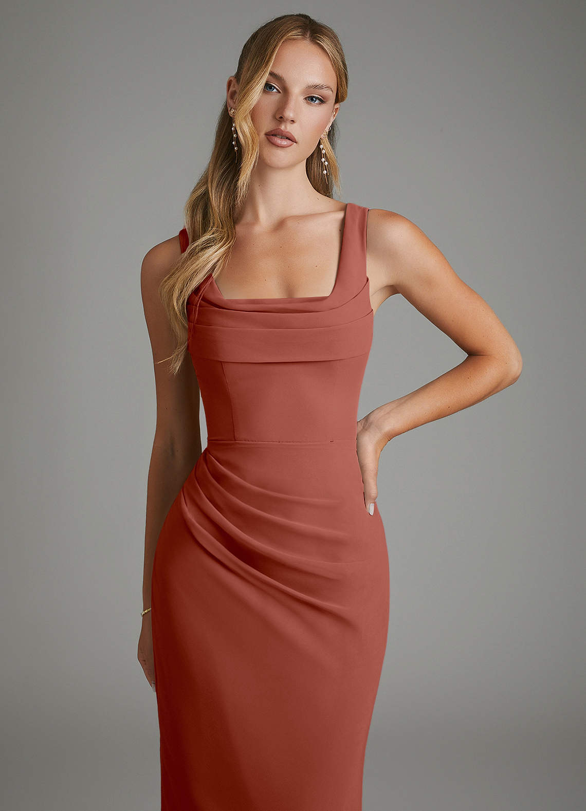 Asa Sheath Square-Neck Chiffon Bridesmaid Dress in Auburn