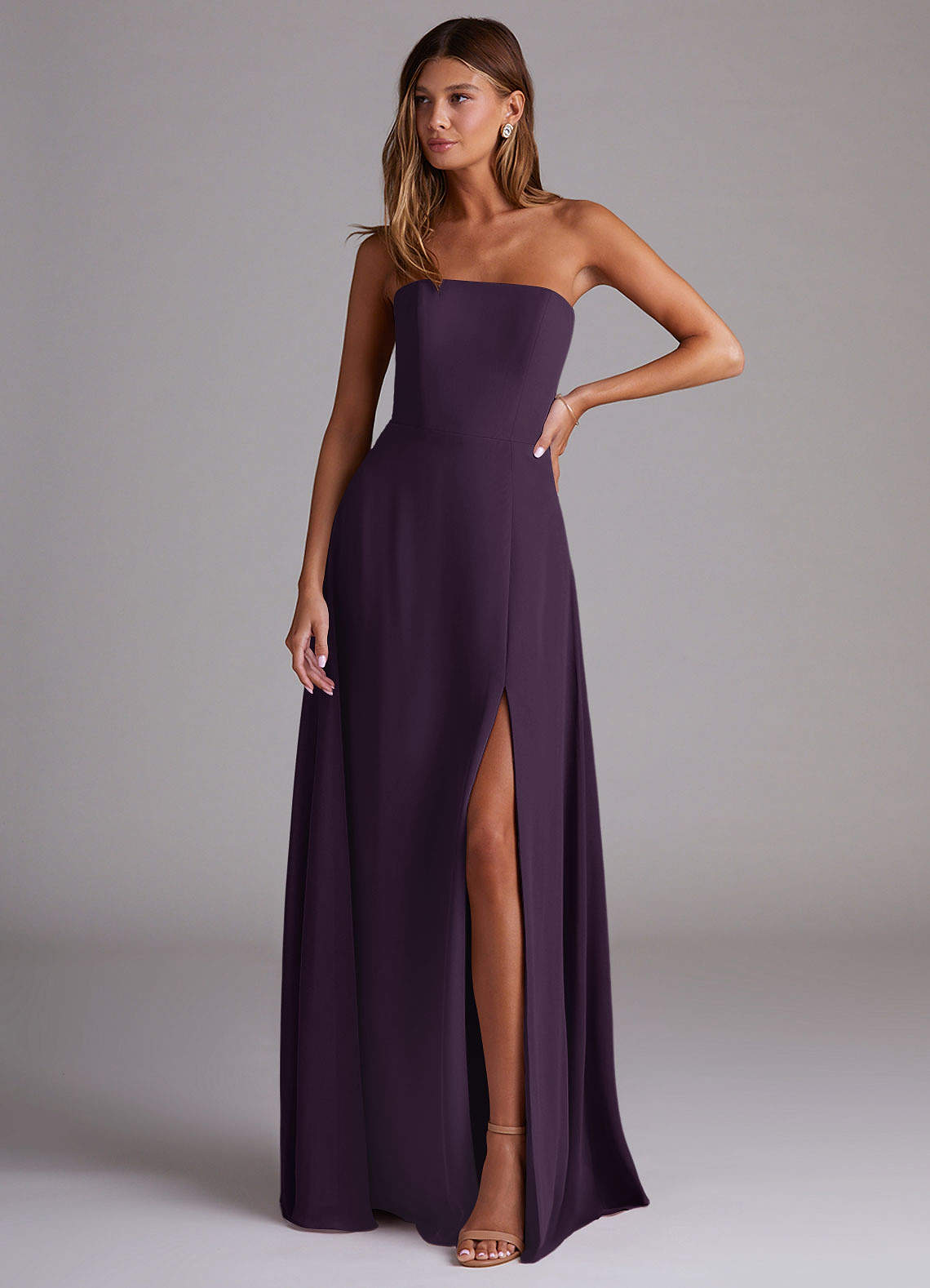 Wren A-Line Straight-Neck Chiffon Bridesmaid Dress in Plum