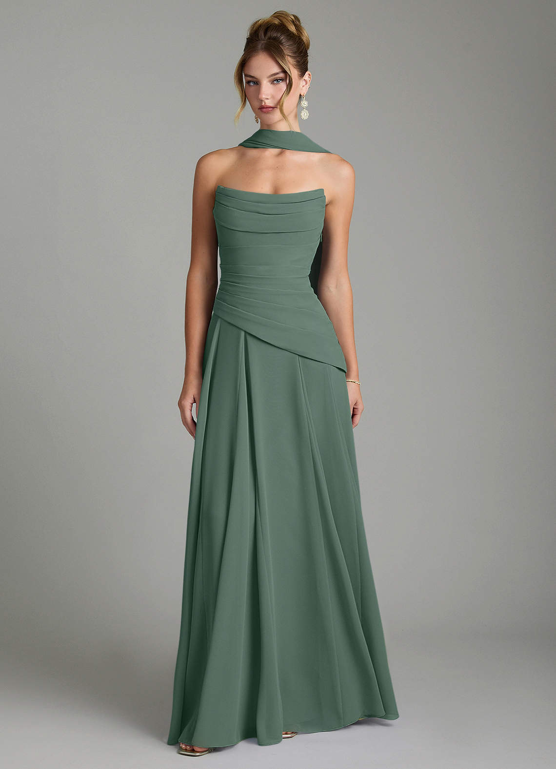 Gabriela A-Line Cowl-Neck Chiffon Bridesmaid Dress in Eucalyptus
