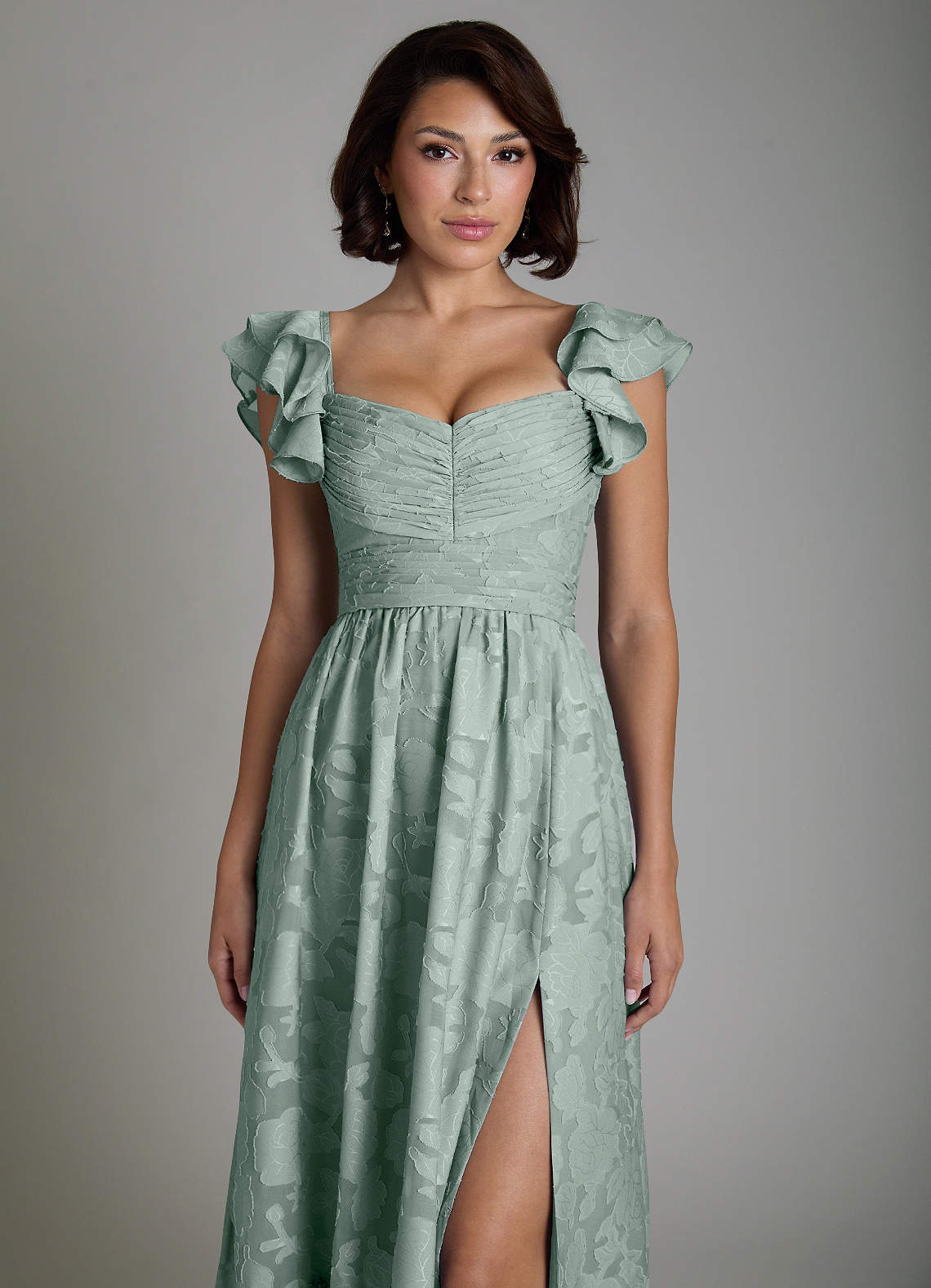 Anaya A-Line V-Neck Floral Burnout Bridesmaid Dress in Agave