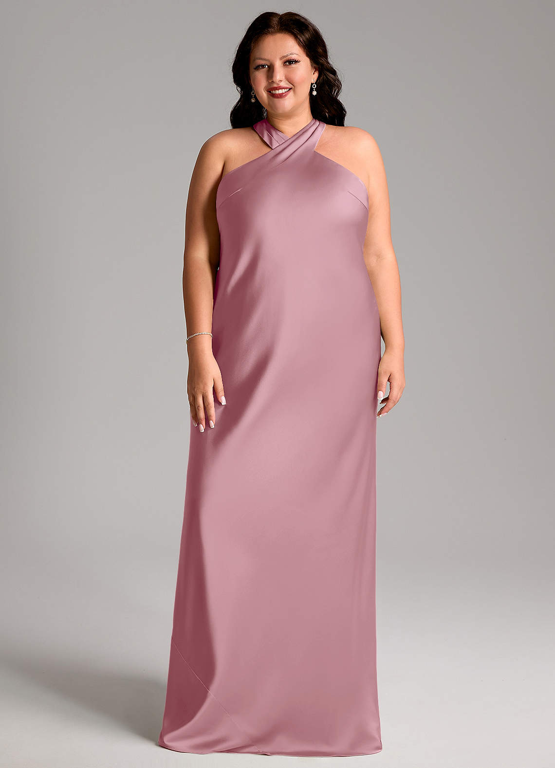 Doretta Mermaid Halter Stretch Satin Bridesmaid Dress in Vintage Mauve
