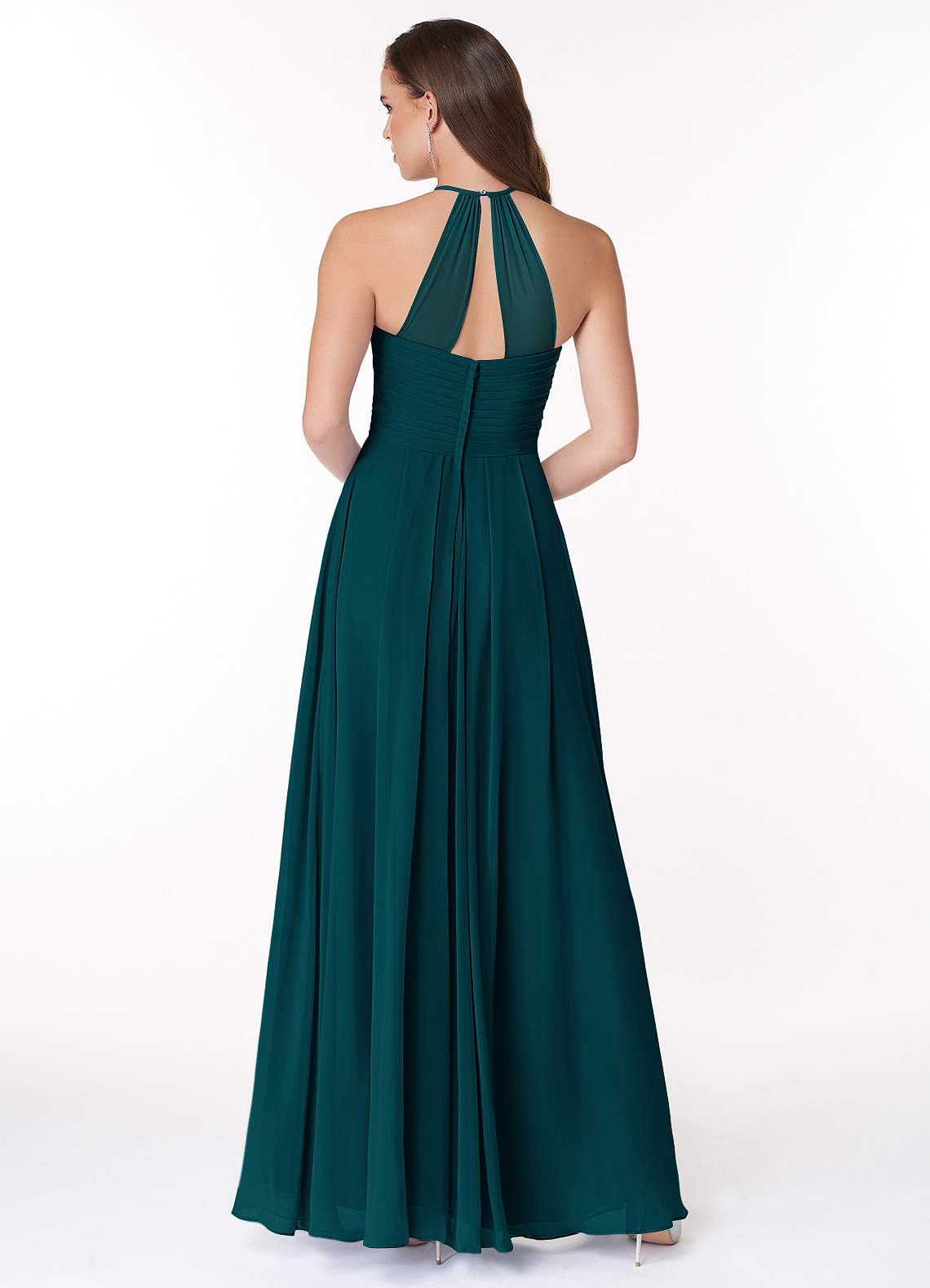Ginger A-Line Halter Chiffon Bridesmaid Dress in Pine