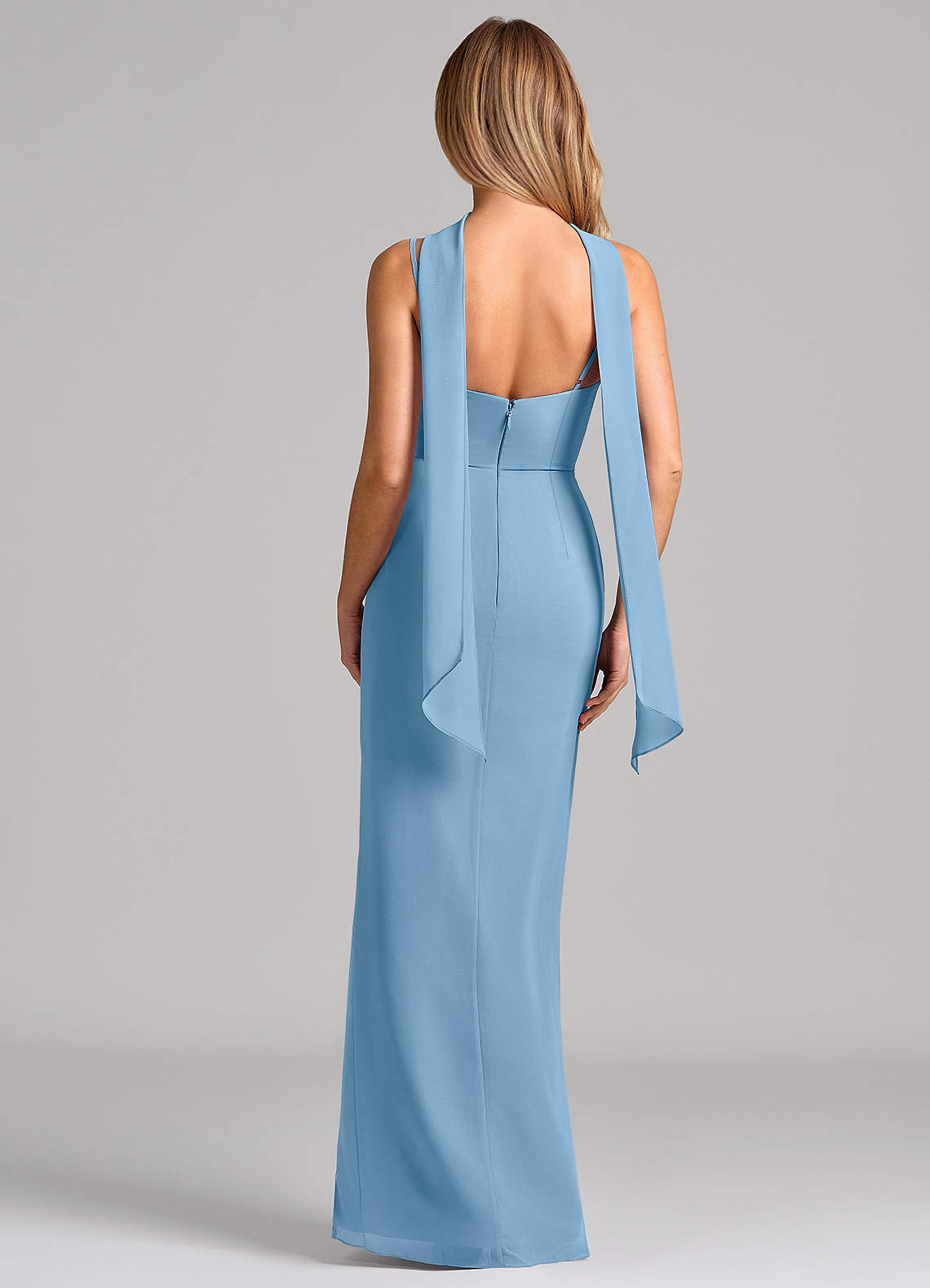 Calandra Sheath Scoop-Neck Chiffon Bridesmaid Dress in Steel Blue
