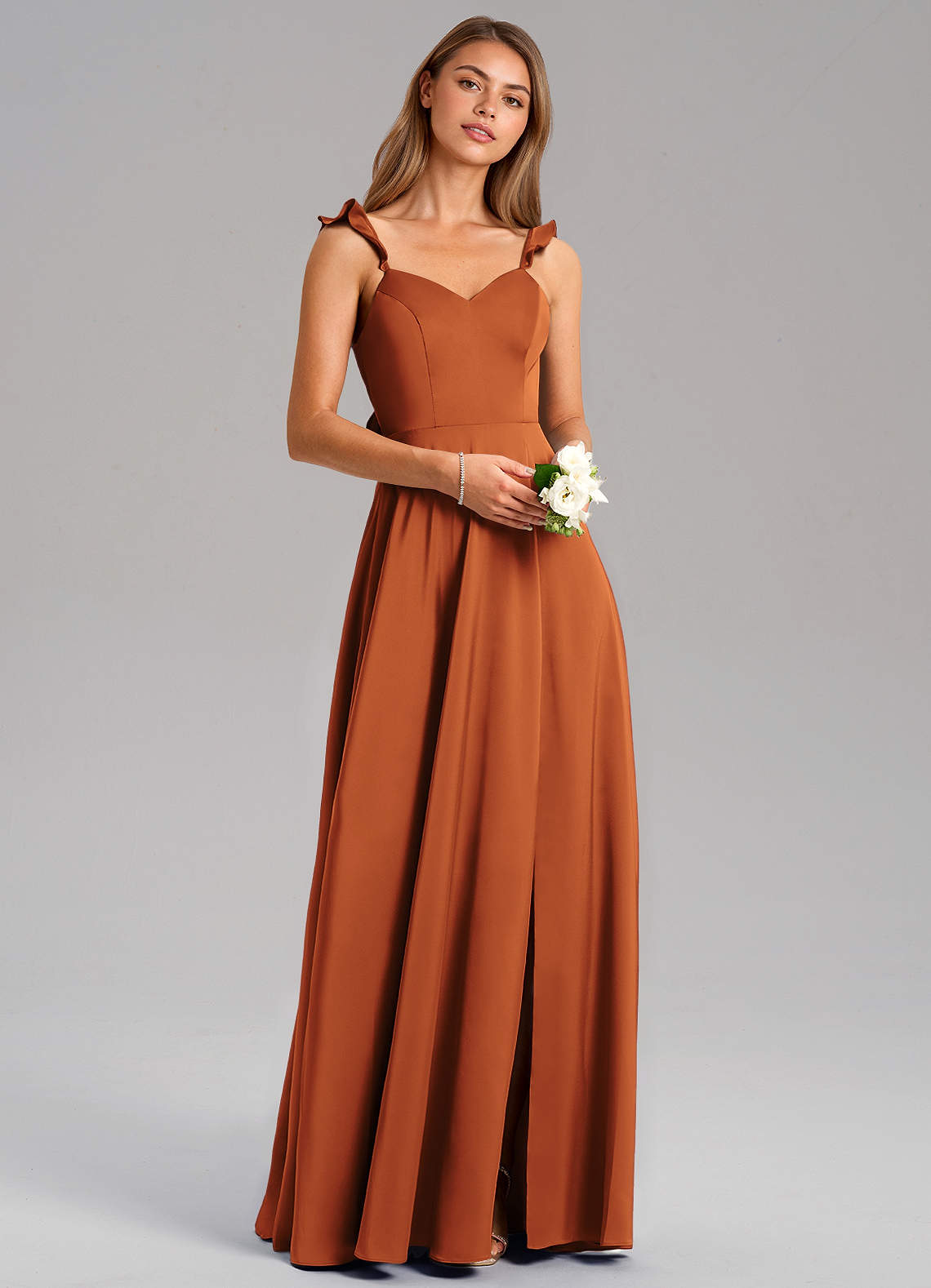 Everett A-Line V-Neck Chiffon Bridesmaid Dress in Cinnamon