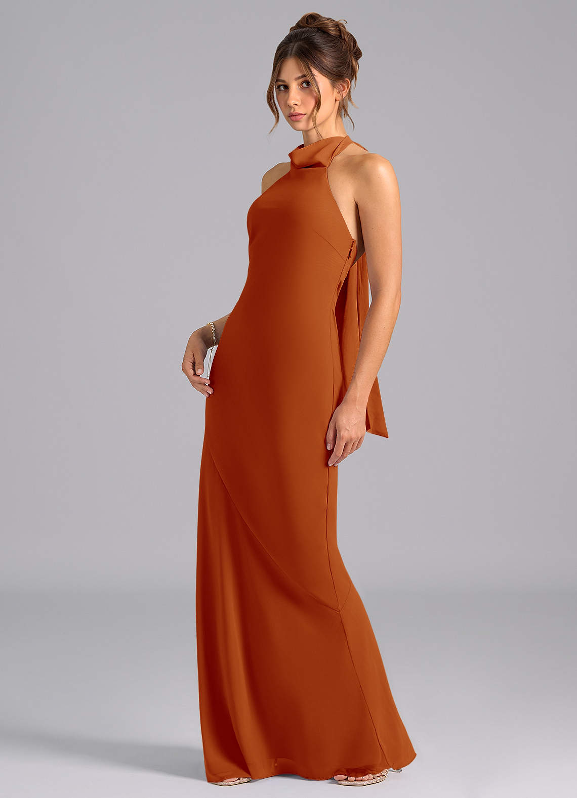 Velli Mermaid Halter Chiffon Bridesmaid Dress in Paprika