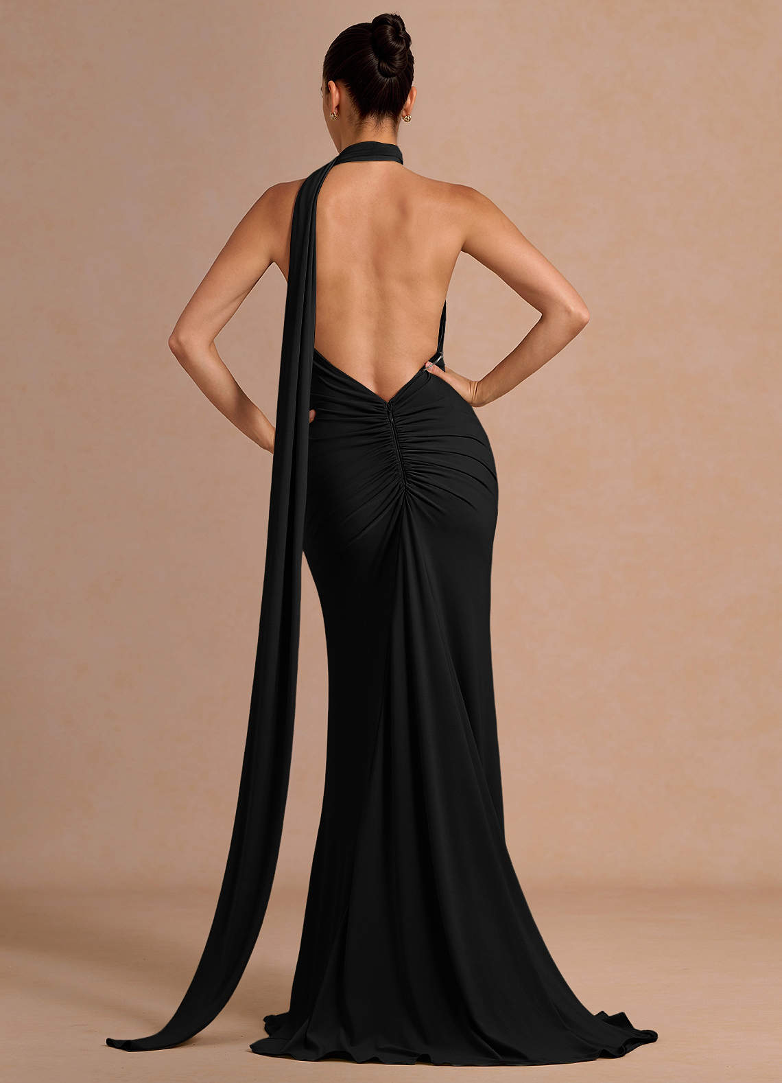 Miliani Sheath Neck-Tie Stretch Knit Evening Dress in Black