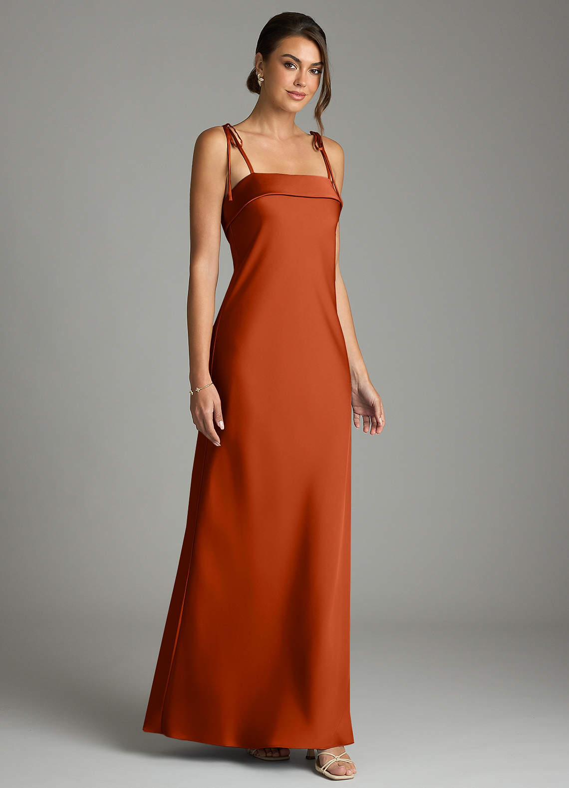 Ellia Sheath Straight-Neck Stretch Satin Bridesmaid Dress in Paprika