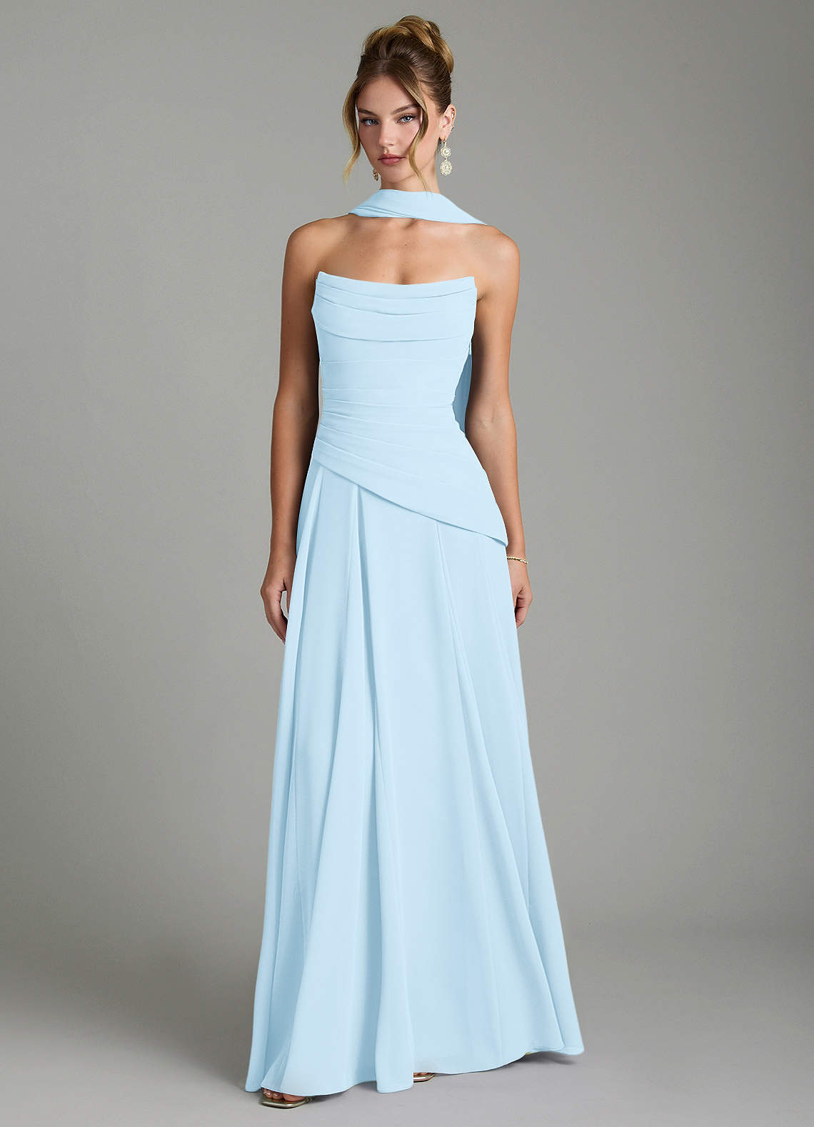 Gabriela A-Line Cowl-Neck Chiffon Bridesmaid Dress in Sky Blue