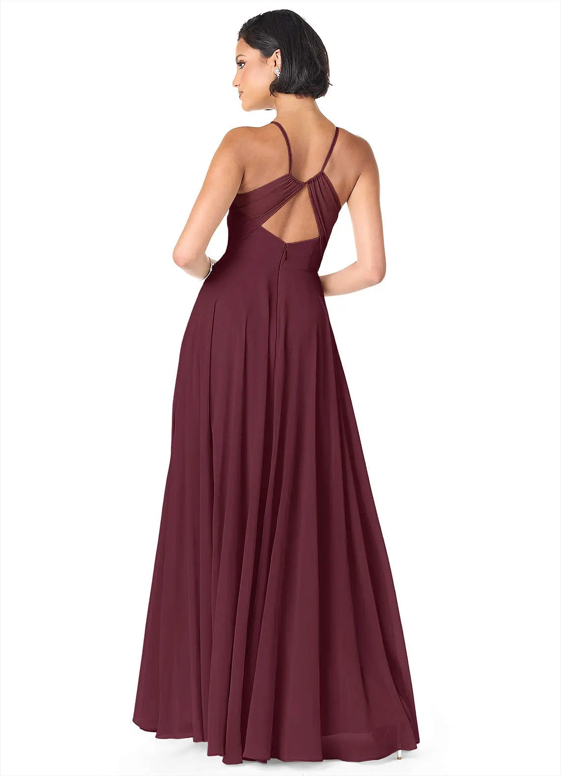 Avelina A-Line V-Neck Chiffon Bridesmaid Dress in Cabernet