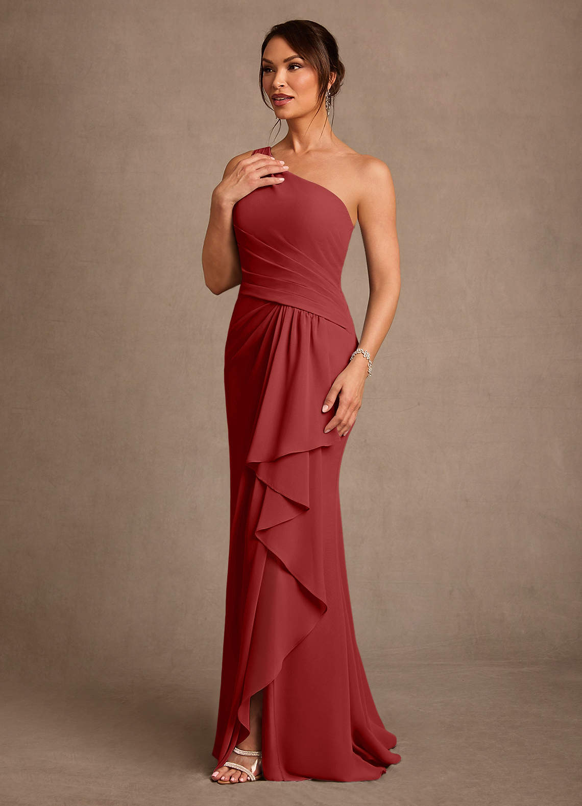 Floy Sheath One-Shoulder Chiffon Mother of the Bride Dress in Rust