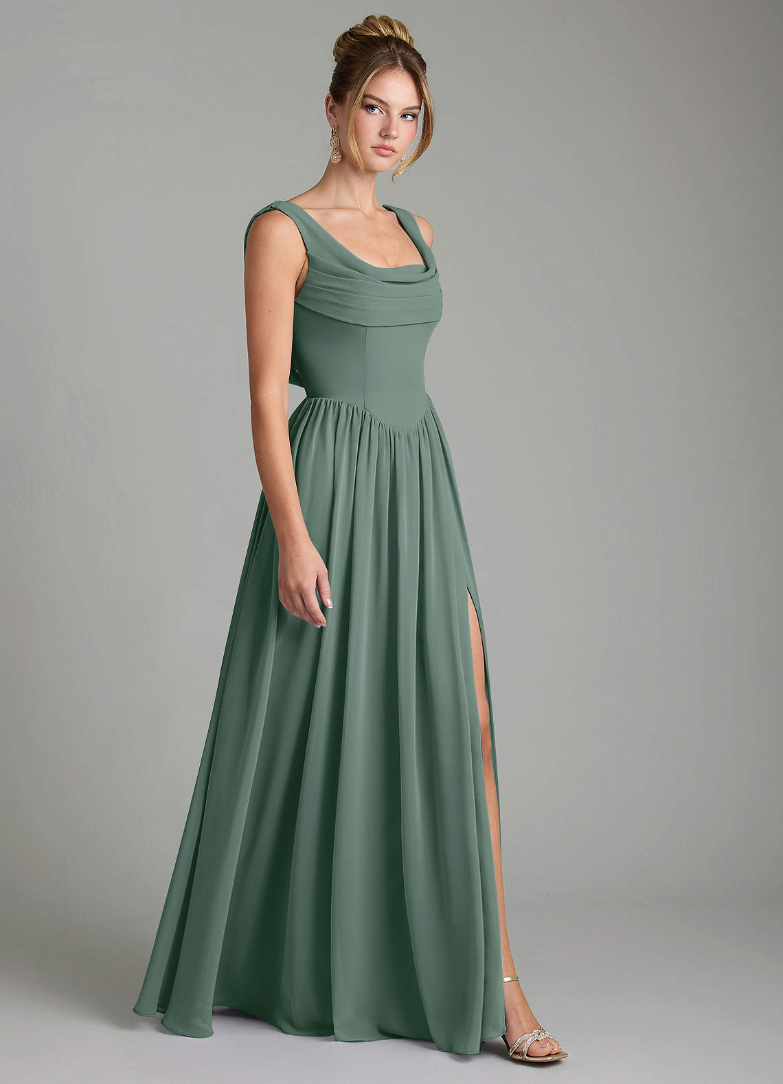 Novi A-Line Square-Neck Chiffon Bridesmaid Dress in Sea Moss