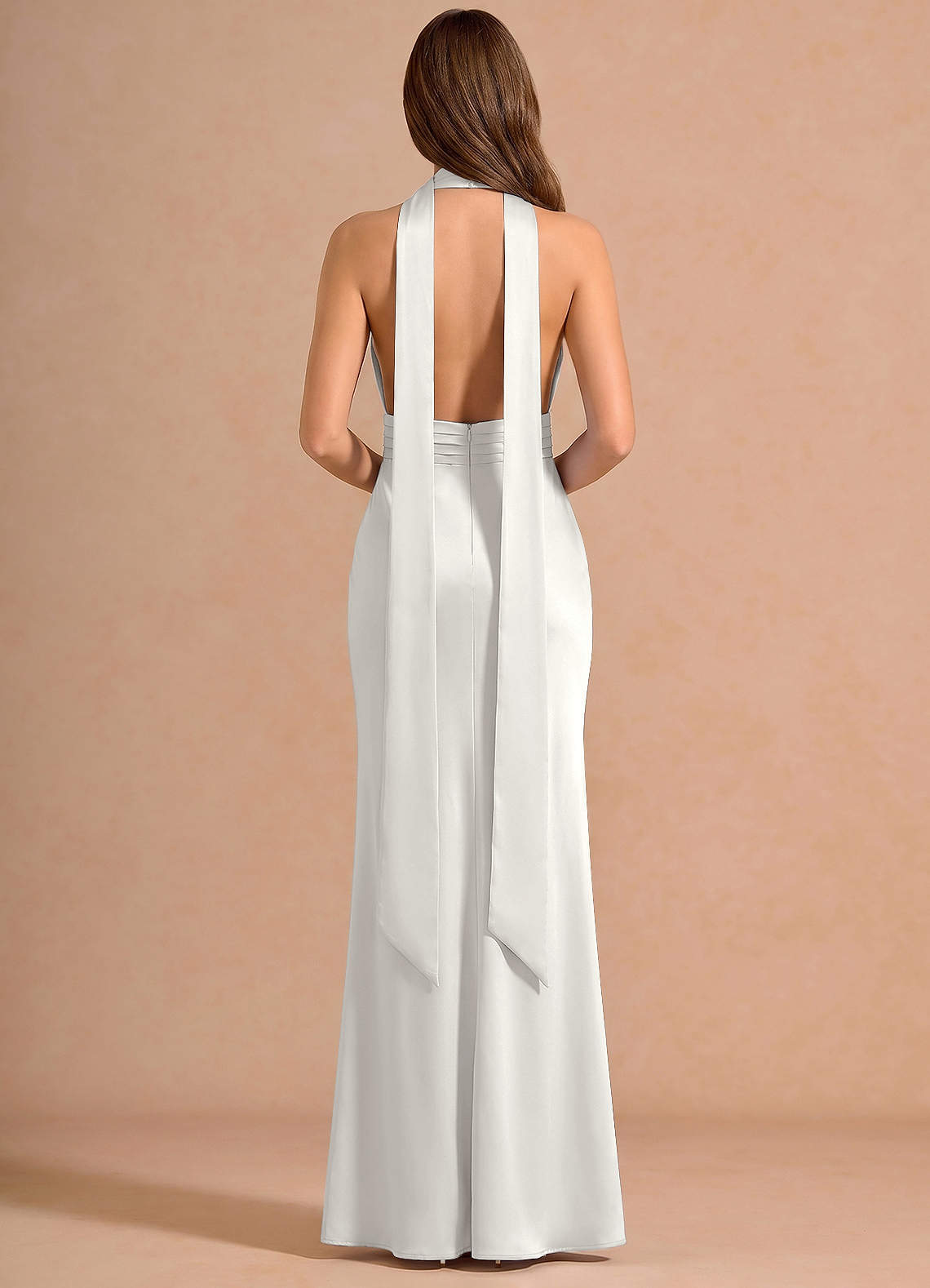 Linnea A-Line V-Neck Stretch Satin Evening Dress in White