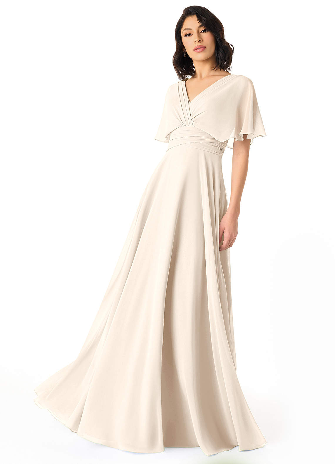Pamela A-Line V-Neck Chiffon Bridesmaid Dress in White Alabaster