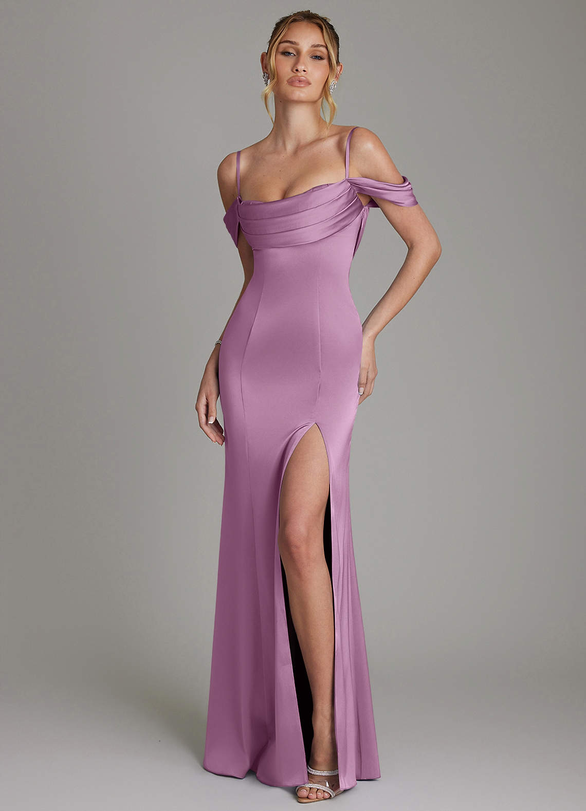 Nira Mermaid Sweetheart Stretch Satin Bridesmaid Dress in Wisteria