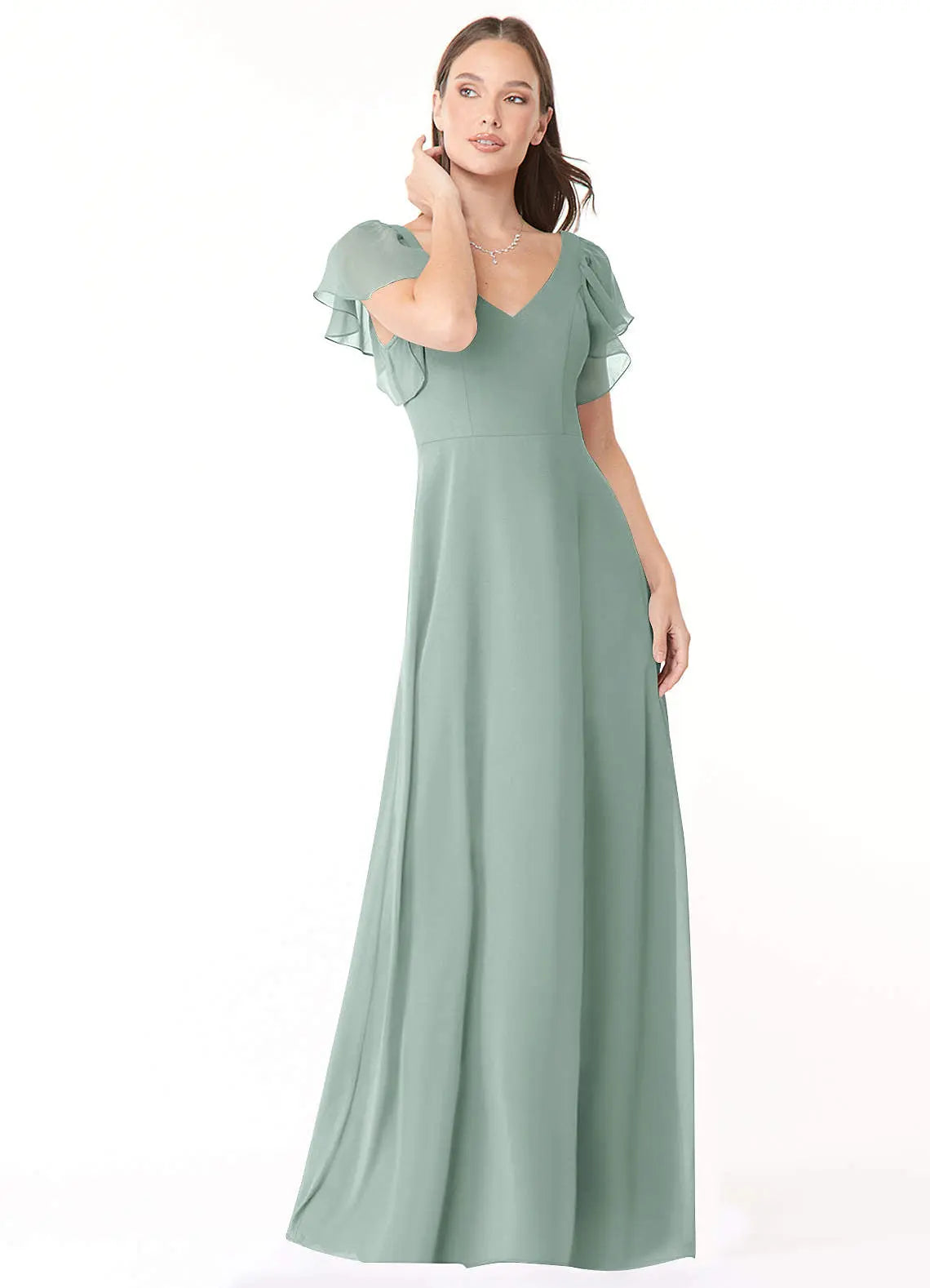 Syenna A-Line V-Neck Chiffon Bridesmaid Dress in Agave