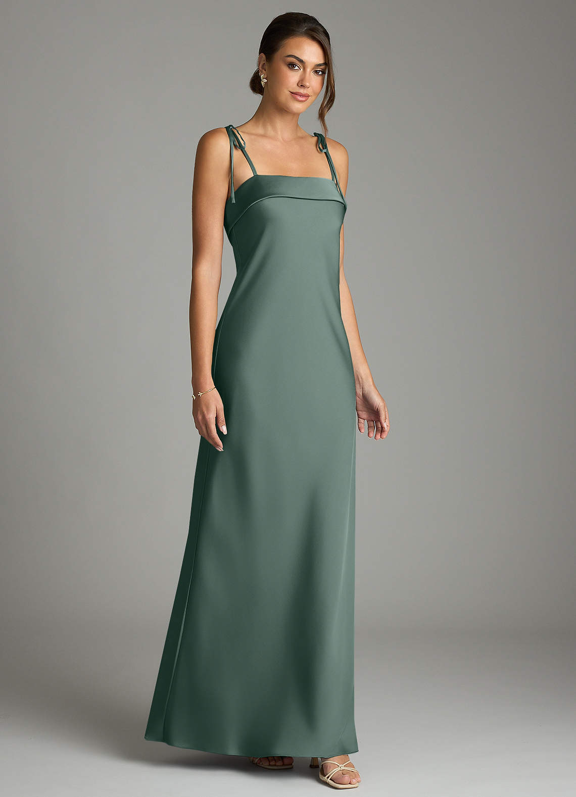 Ellia Sheath Straight-Neck Stretch Satin Bridesmaid Dress in Sea Moss