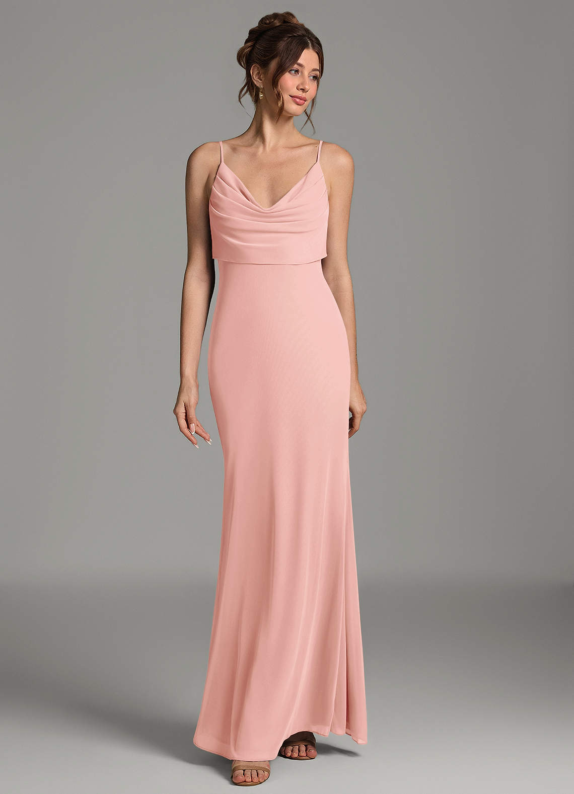 Zari Mermaid Cowl-Neck Mesh Bridesmaid Dress in Rosette