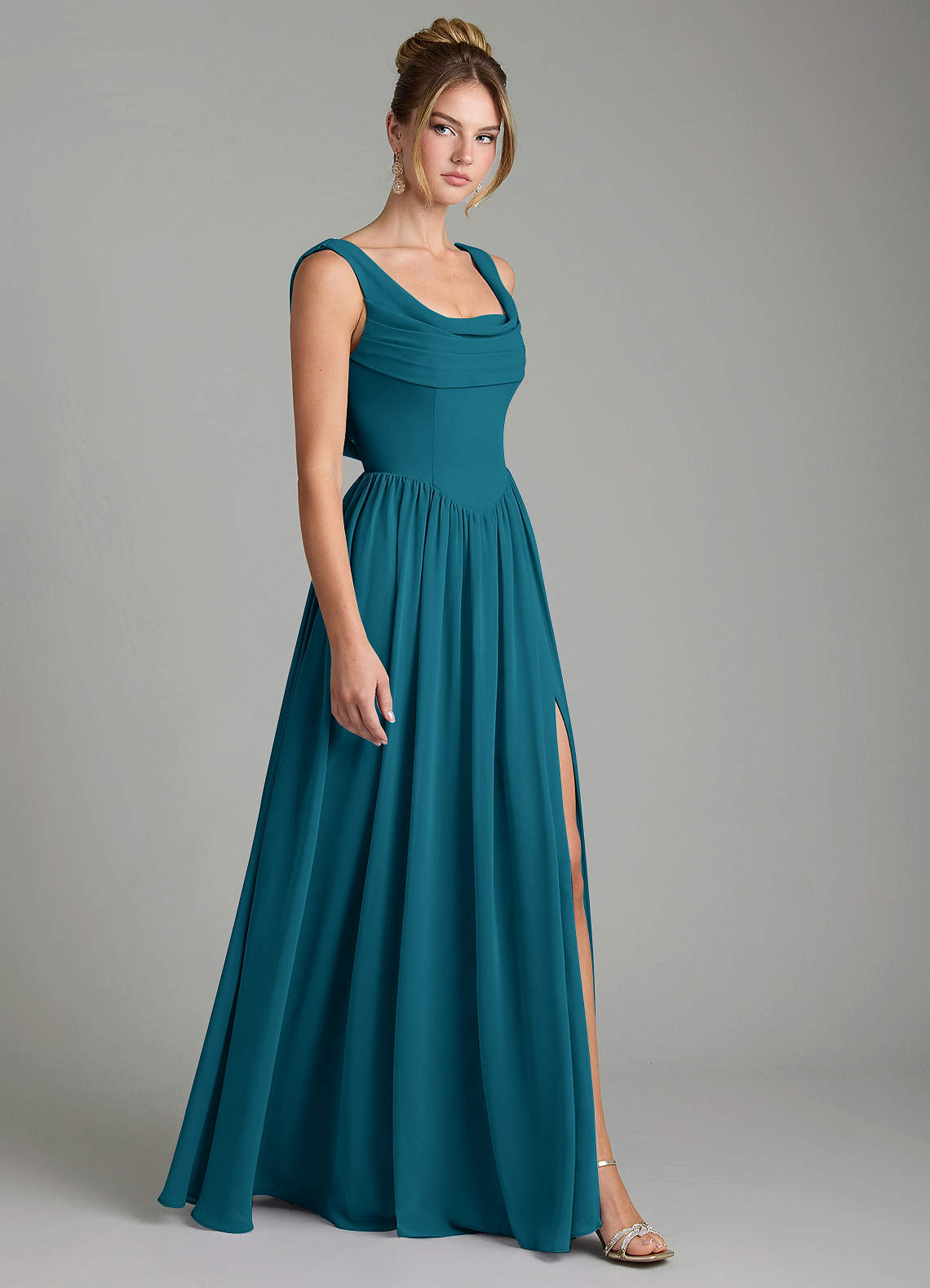 Novi A-Line Square-Neck Chiffon Bridesmaid Dress in Ink Blue
