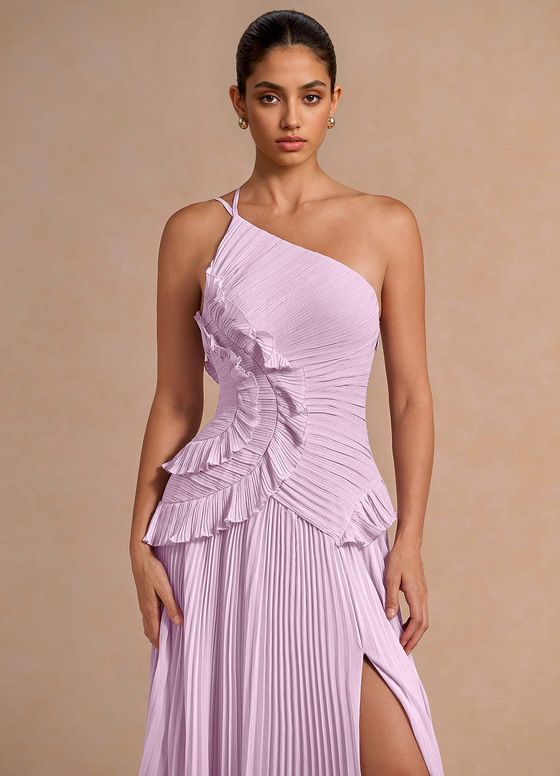 Melody A-Line One-Shoulder Chiffon Evening Dress in Frosted Lilac