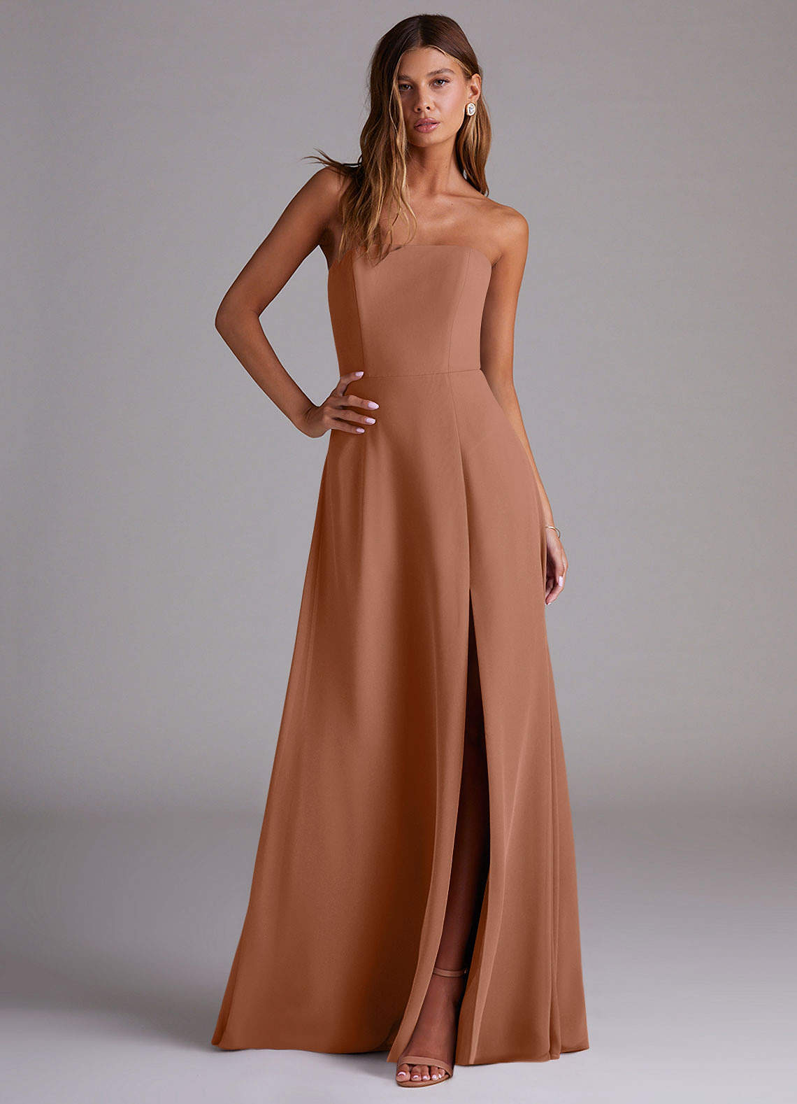 Wren A-Line Straight-Neck Chiffon Bridesmaid Dress in Bronzer