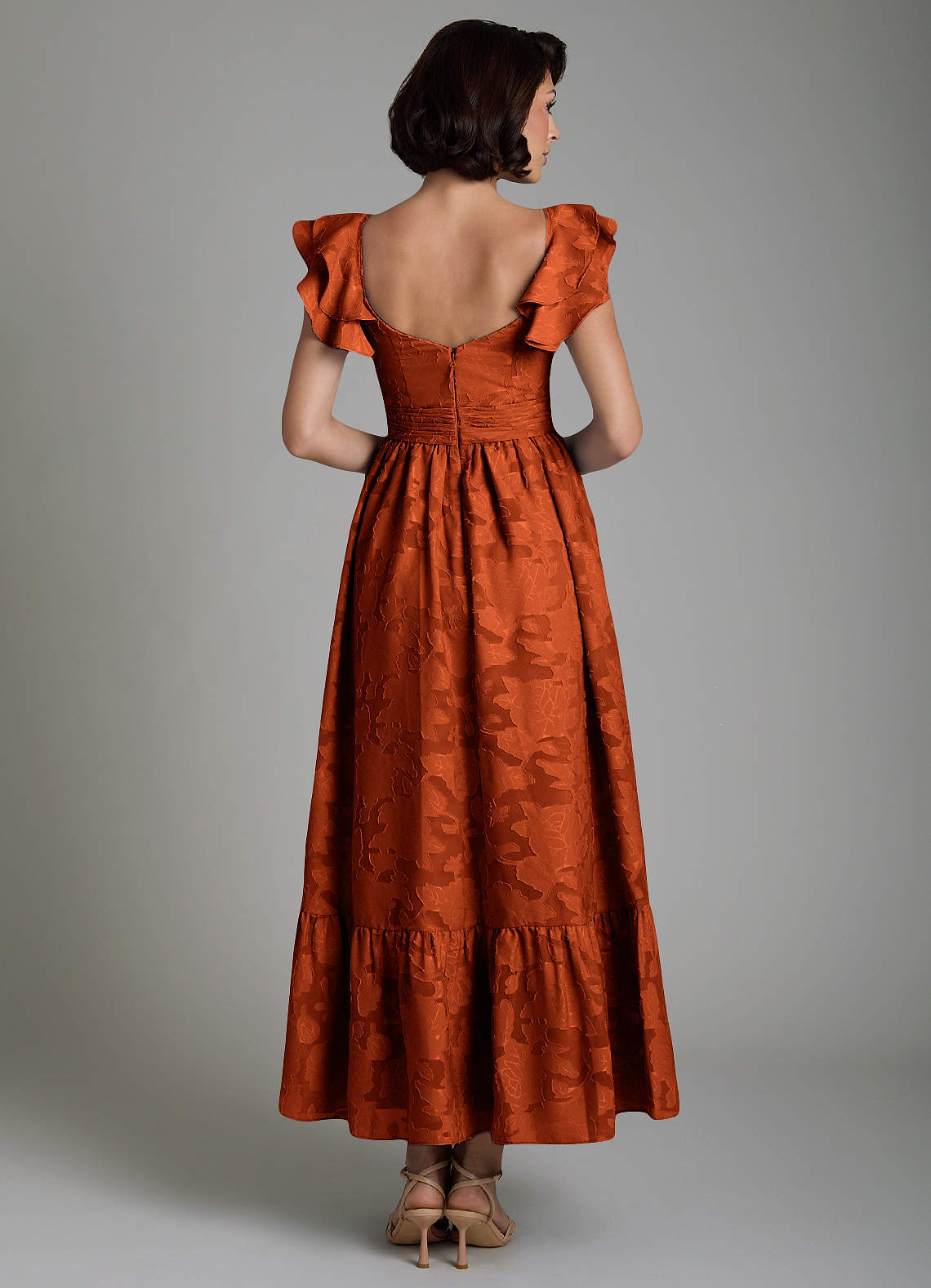 Anaya A-Line V-Neck Floral Burnout Bridesmaid Dress in Paprika